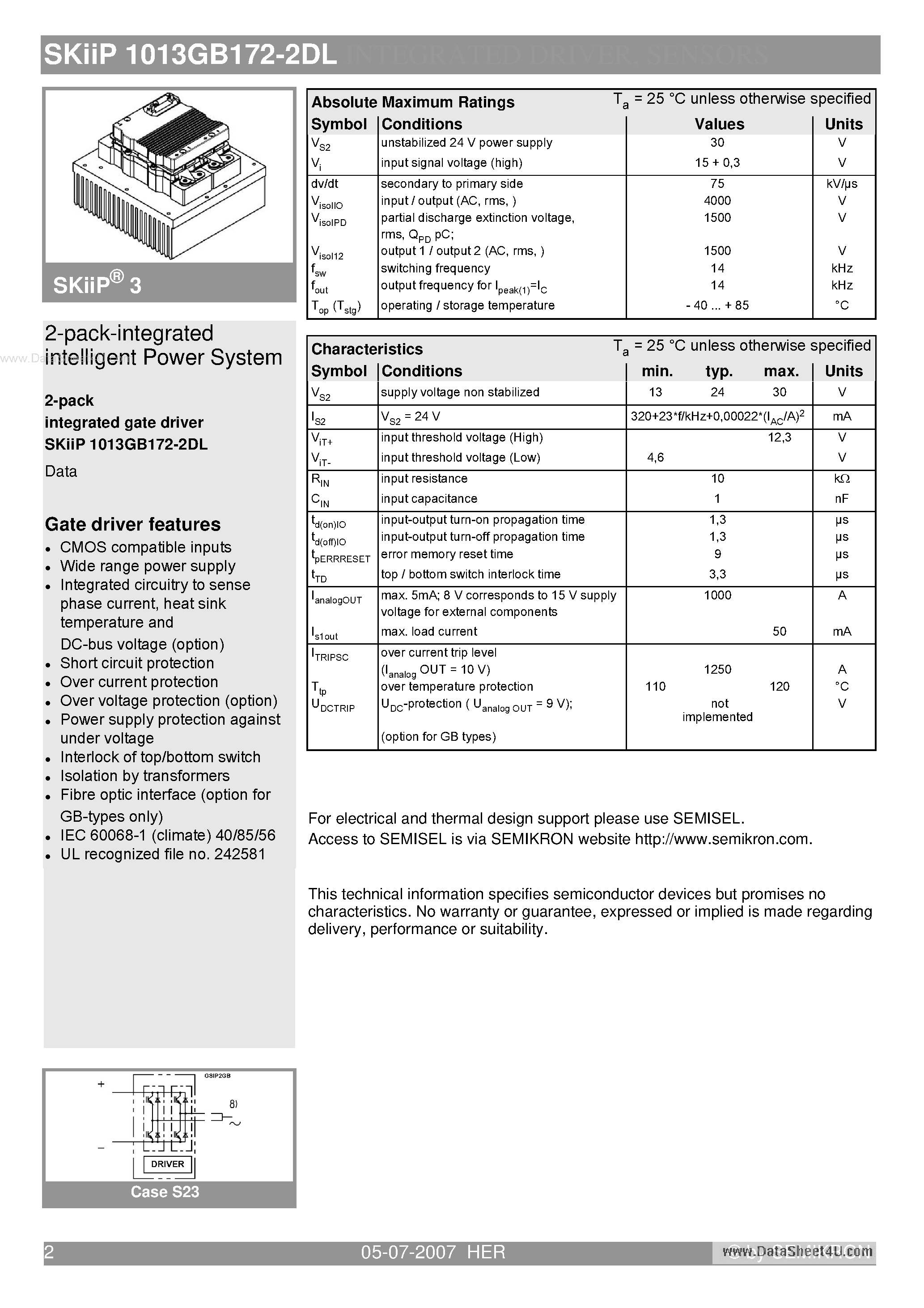 Datasheet SKIIP1013GB172-2DL - 2-pack-integrated intelligent Power System page 2