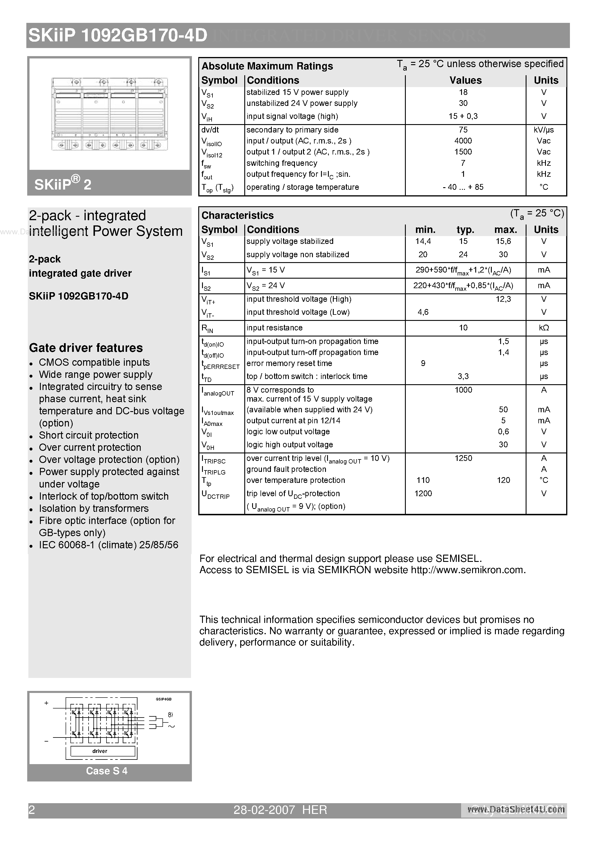 Datasheet SKIIP1092GB170-4D - 2-pack - integrated intelligent Power System page 2