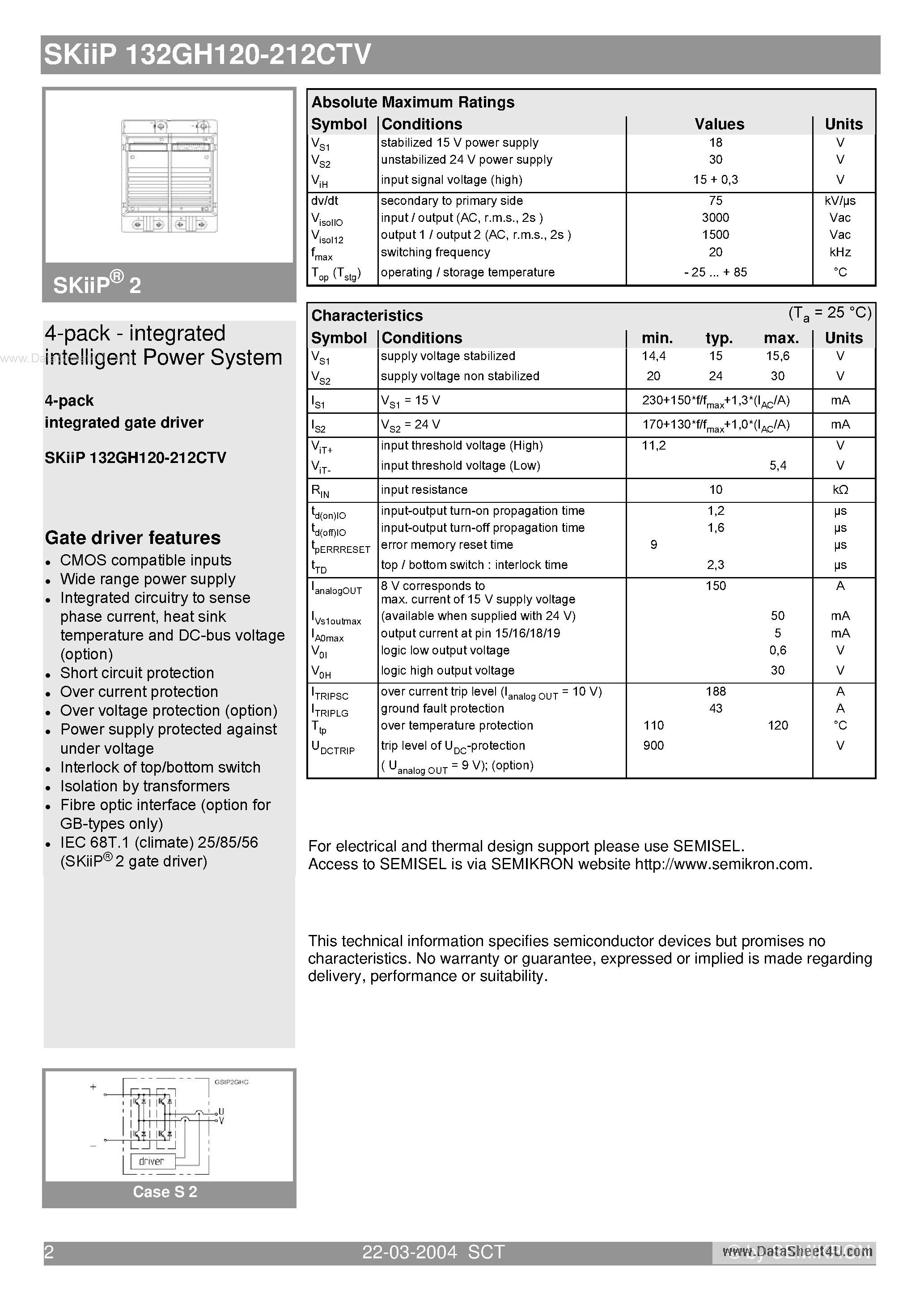 Datasheet SKIIP132GH120-212CTV - 4-pack - integrated intelligent Power System page 2