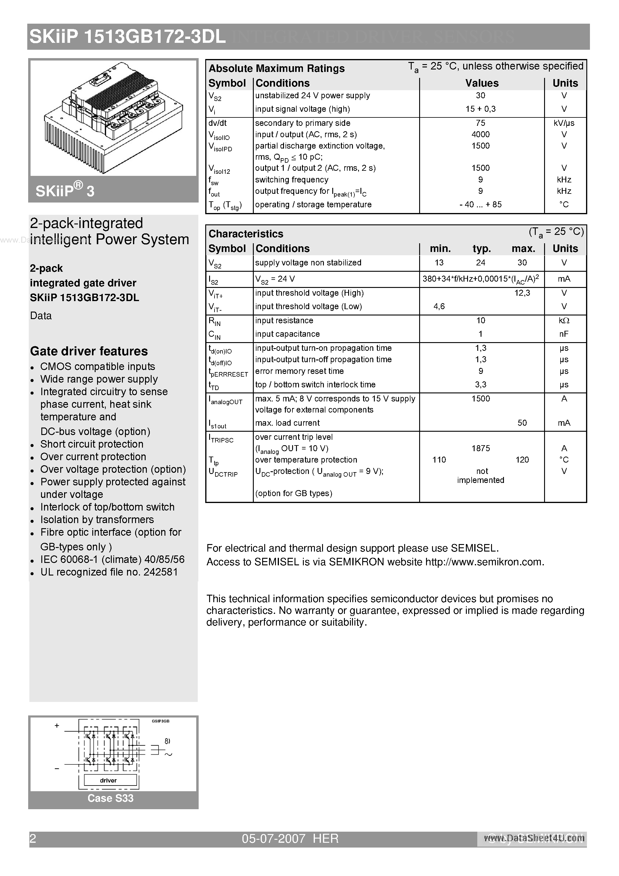 Datasheet SKIIP1513GB172-3DL - 2-pack-integrated intelligent Power System page 2