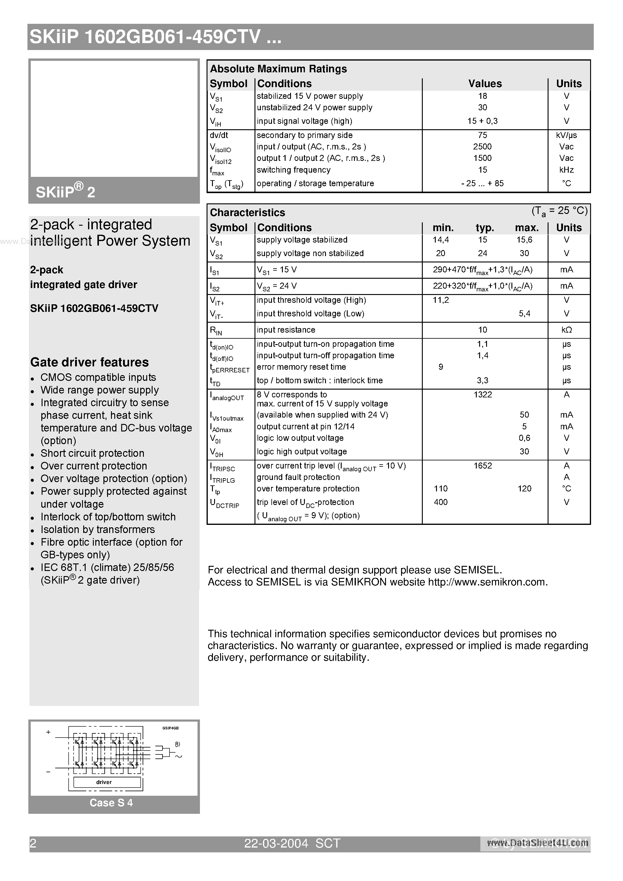 Datasheet SKIIP1602GB061-459CTV - 2-pack - integrated intelligent Power System page 2