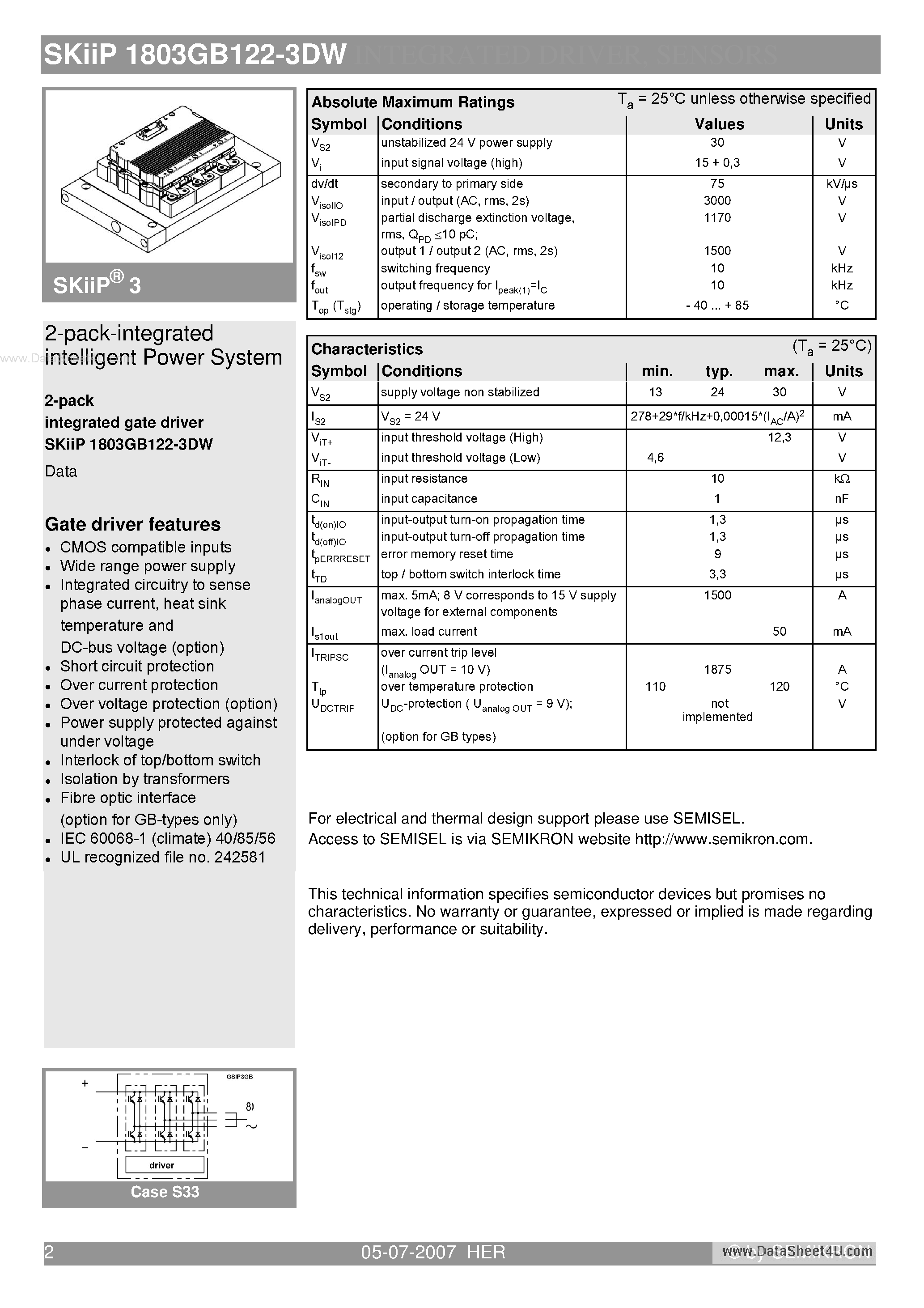 Datasheet SKIIP1803GB122-3DW - 2-pack-integrated intelligent Power System page 2