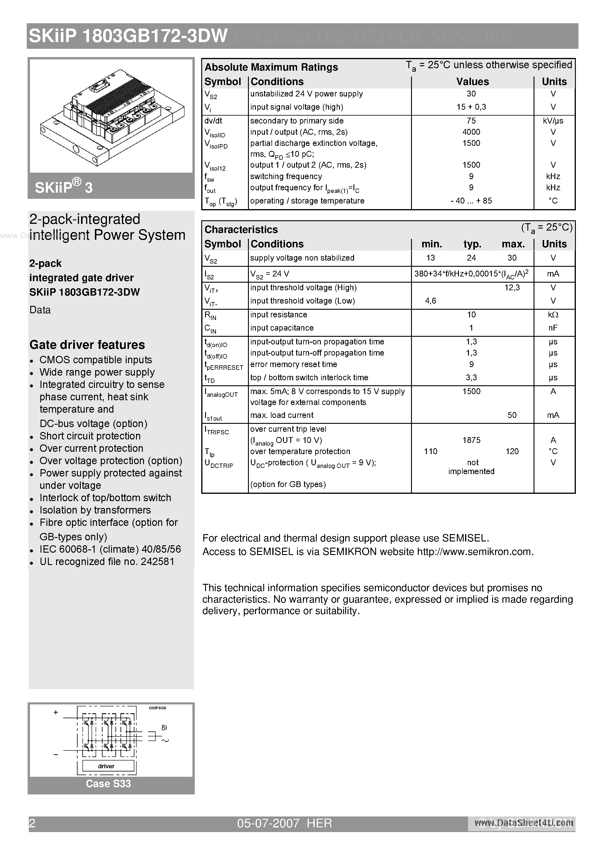 Datasheet SKIIP1803GB172-3DW - 2-pack-integrated intelligent Power System page 2