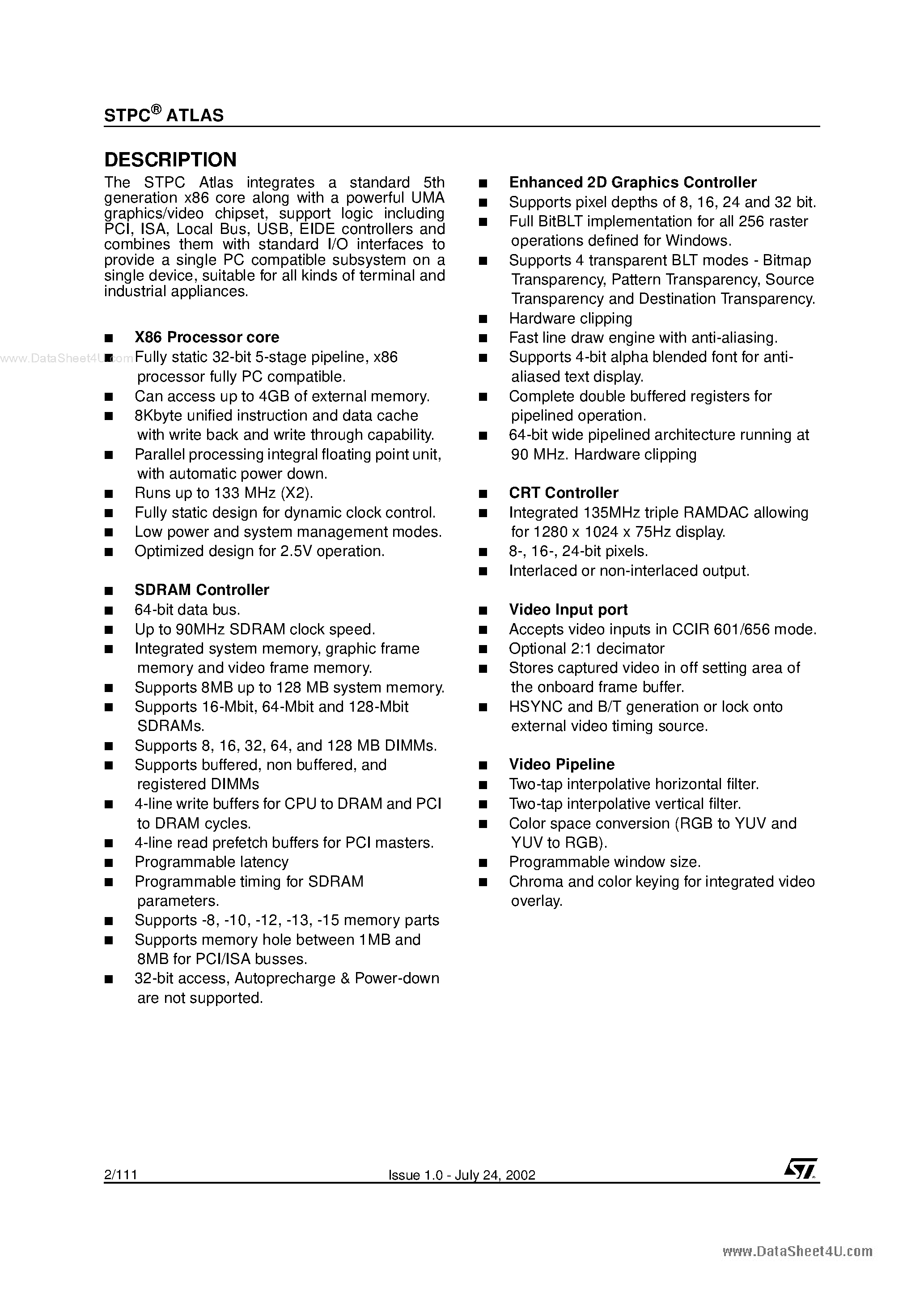 Datasheet STPC page 2 Datasheet STPC - X86 Core PC Compatible System-on-Chip page 2
