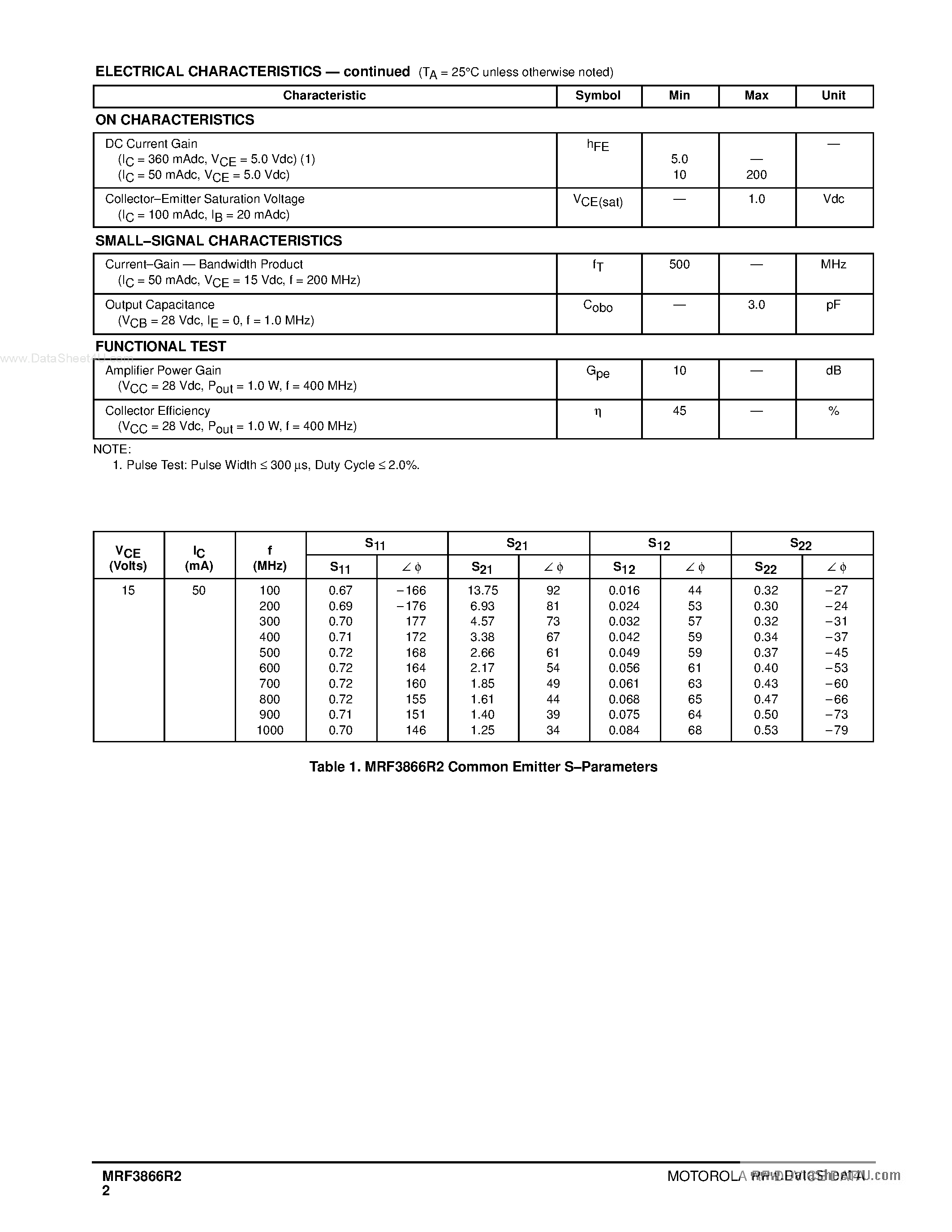 Datasheet MRF3866R2 - HIGH-FREQUENCY TRANSISTORS NPN SILICON page 2