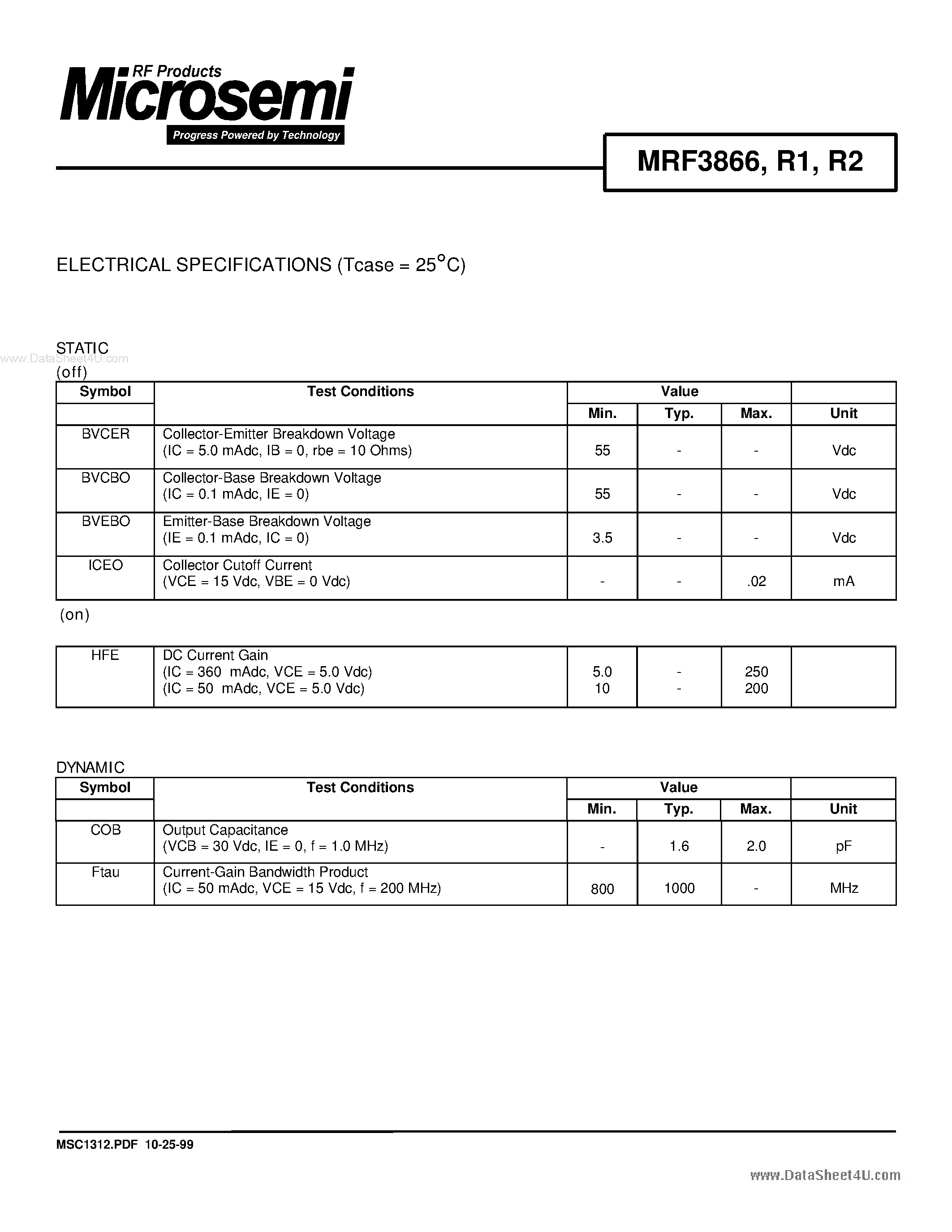 Datasheet MRF3866 - RF & MICROWAVE DISCRETE LOW POWER TRANSISTORS page 2