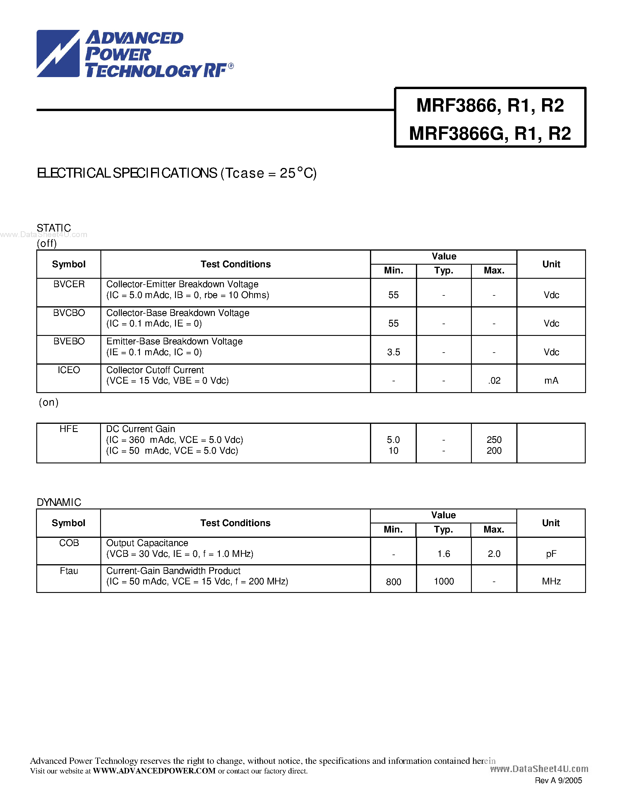 Datasheet MRF3866 page 2 Datasheet MRF3866 - RF & MICROWAVE DISCRETE LOW POWER TRANSISTORS page 2