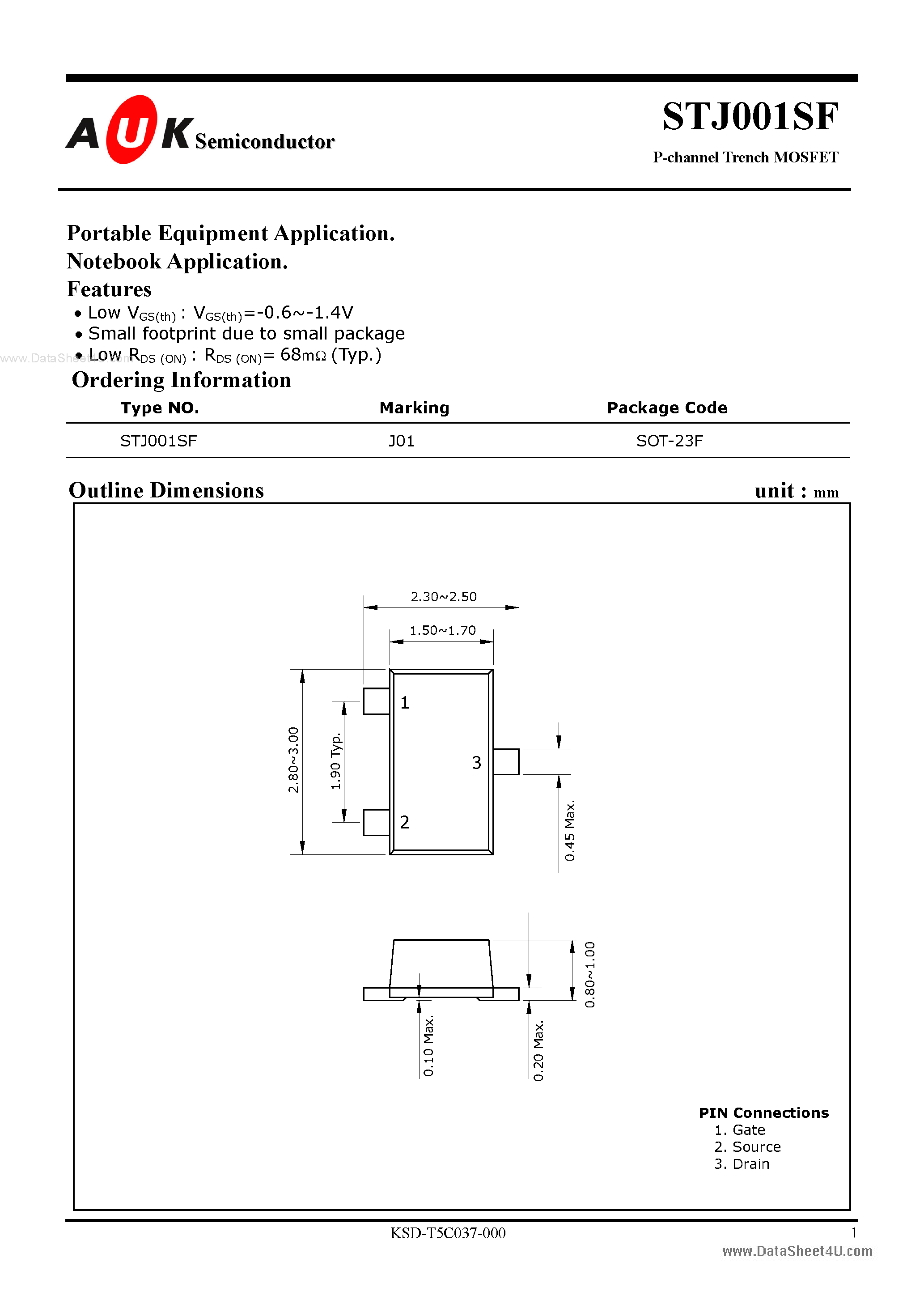 Datasheet STJ001SF - P-channel Trench MOSFET page 1