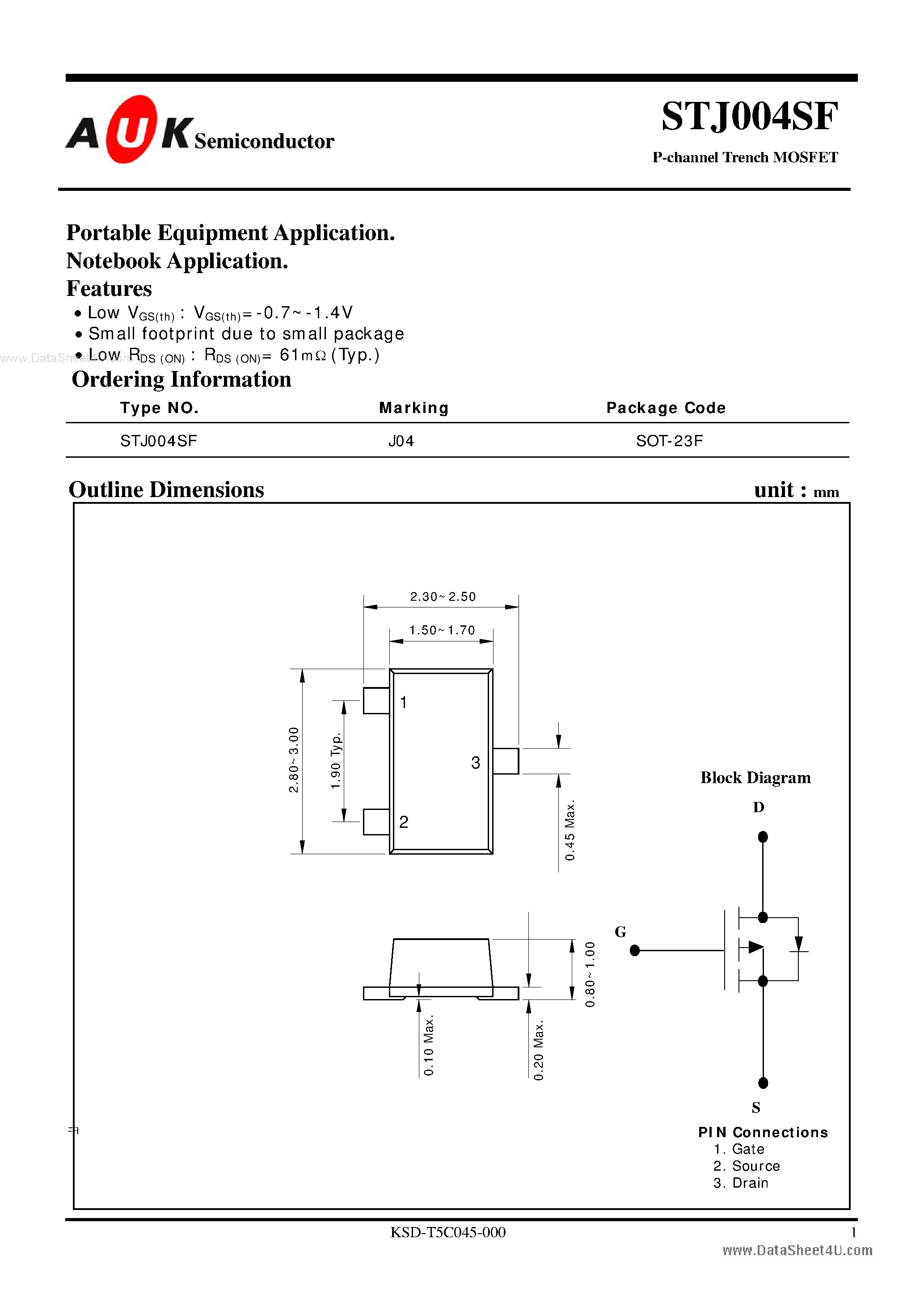 Datasheet STJ004SF - P-channel Trench MOSFET page 1