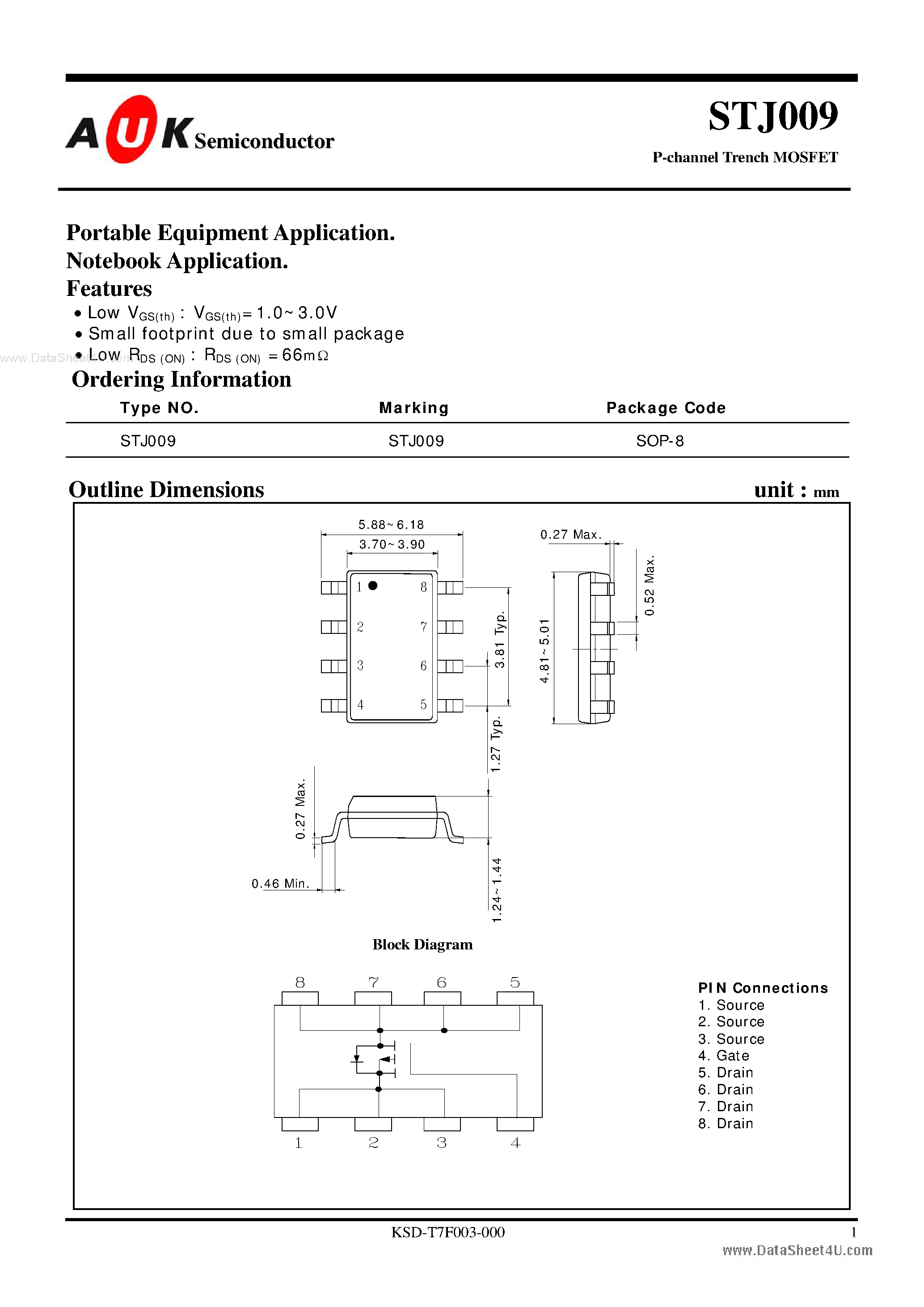 Datasheet STJ009 - P-channel Trench MOSFET page 1