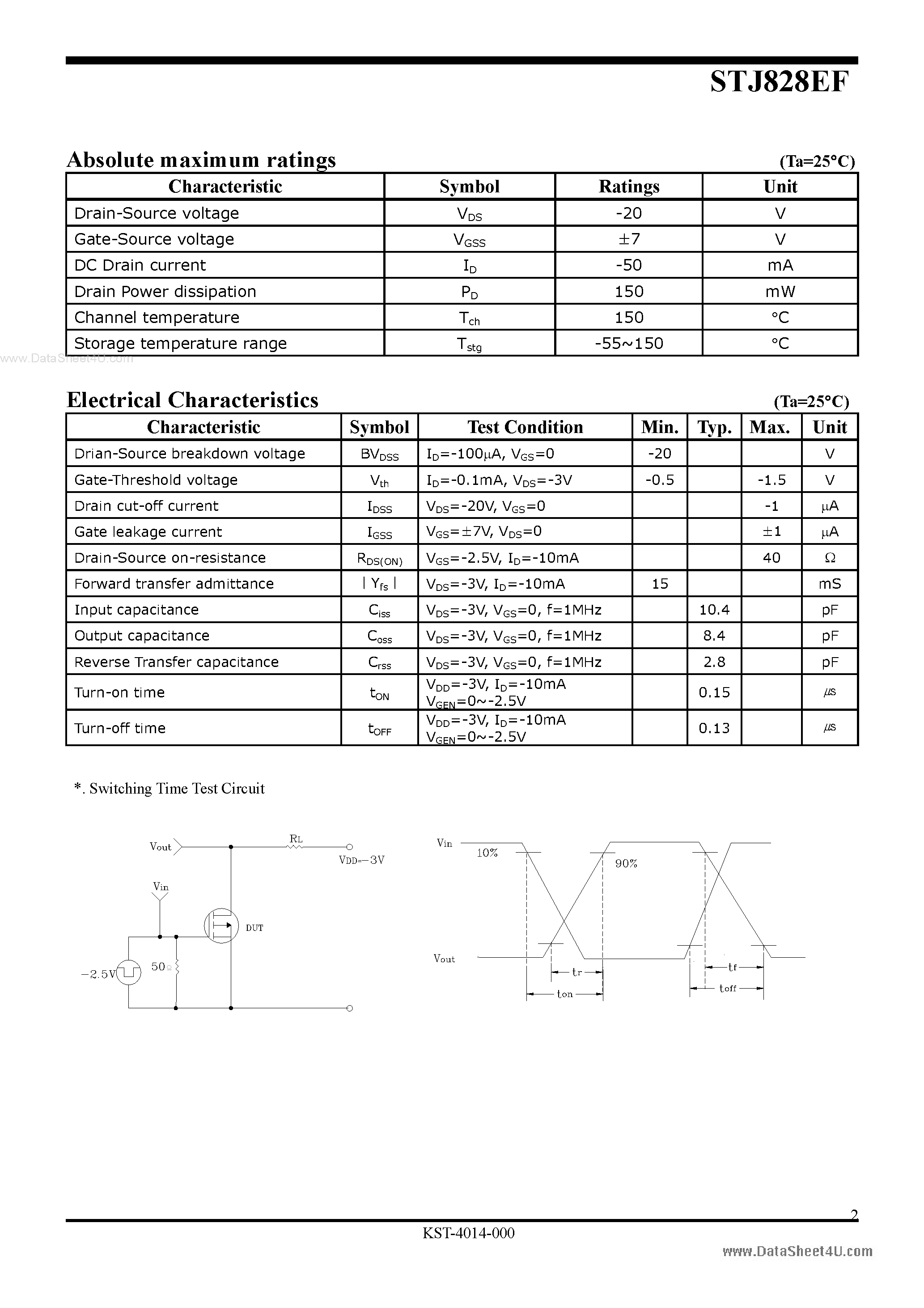 Datasheet STJ828EF - P-Channel Enhancement-Mode MOSFET page 2