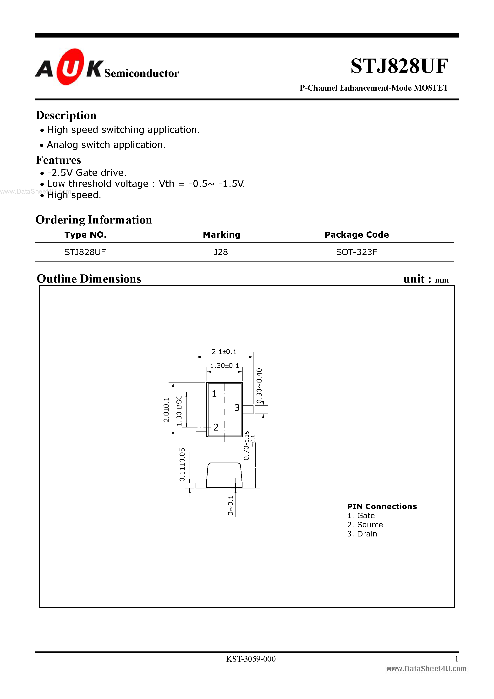 Datasheet STJ828UF - P-Channel Enhancement-Mode MOSFET page 1