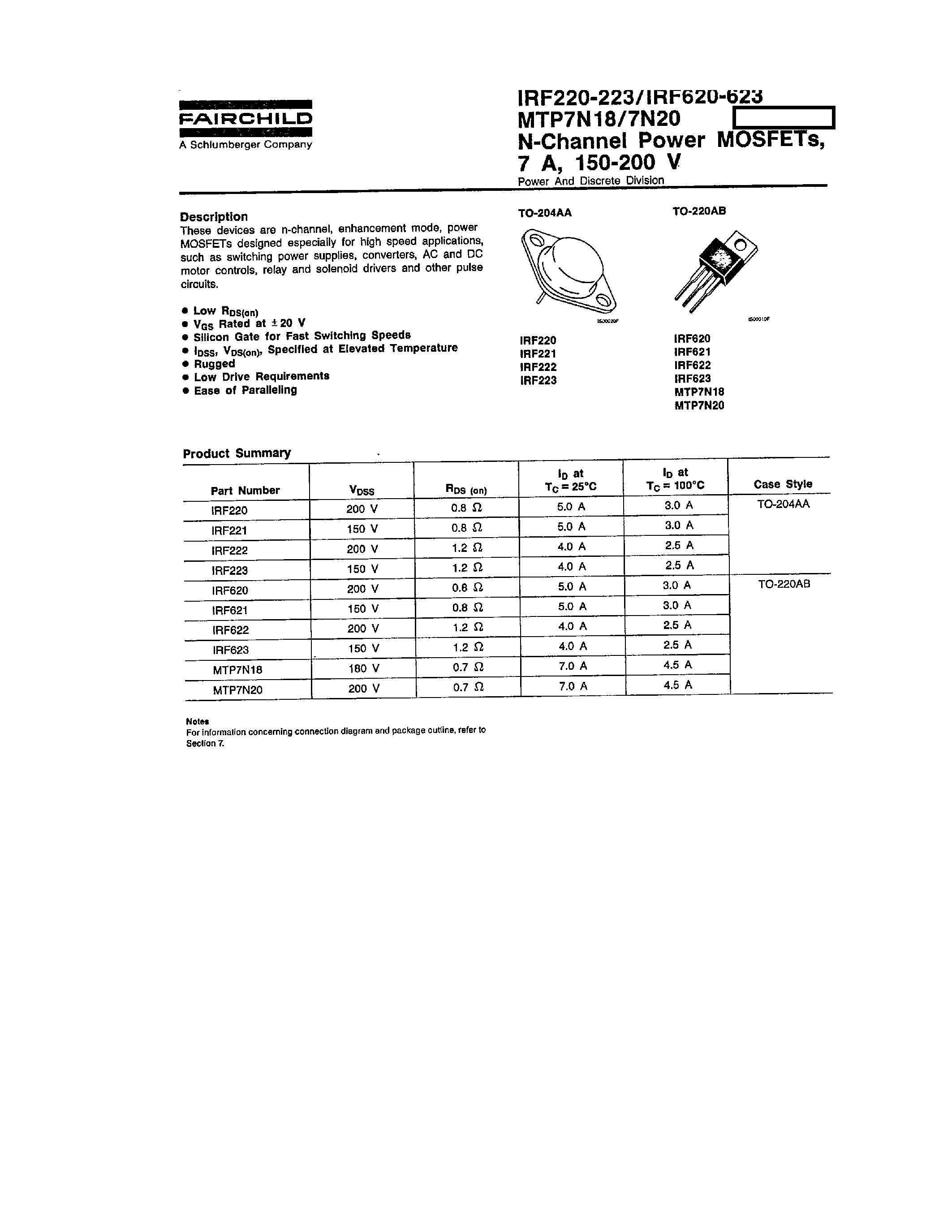 Datasheet MTP7N18 - (MTP7N18 / MTP7N20) N-Channel Power MOSFETs page 1