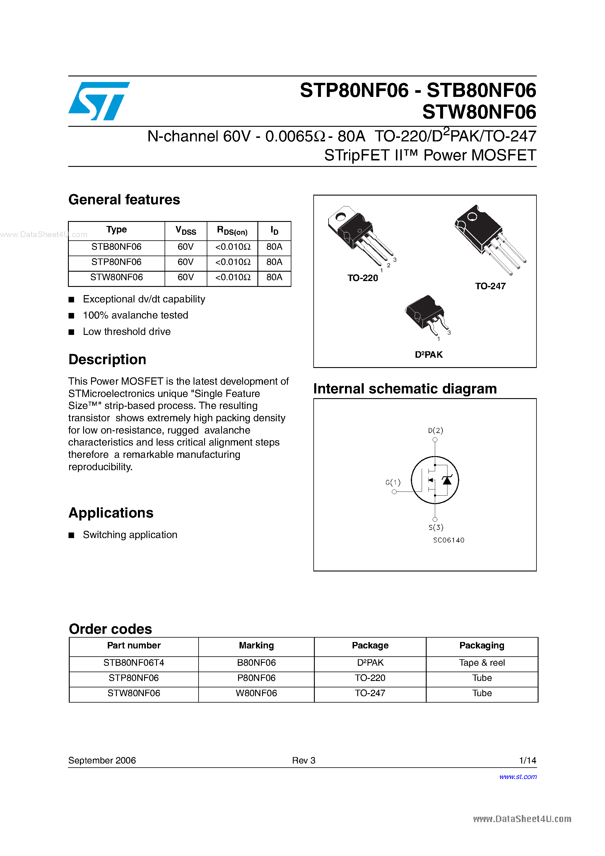 Datasheet P80NF06 - Search -----> STP80NF06 page 1