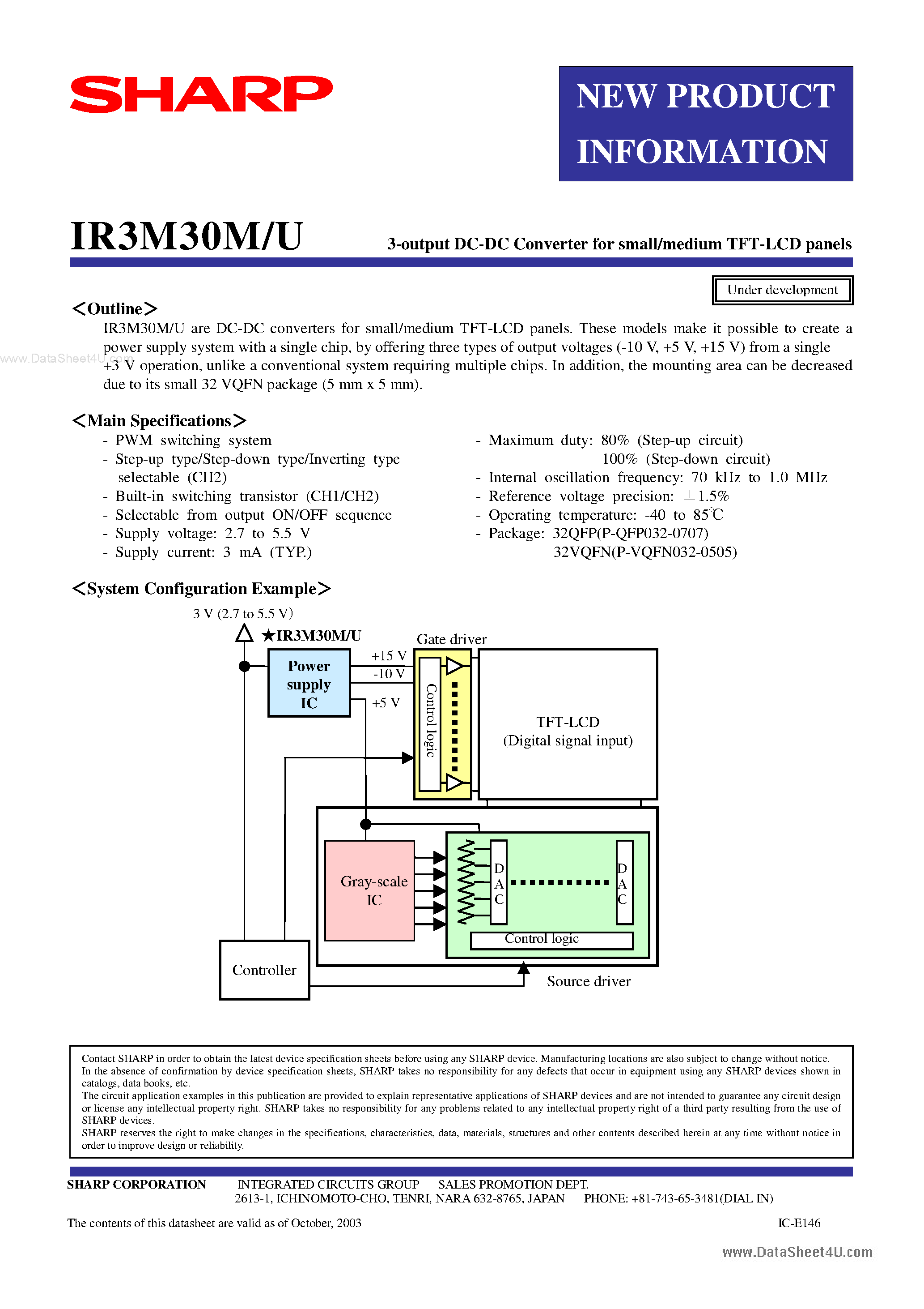 Datasheet IR3M30M - 3-Output DC-DC Converter page 1