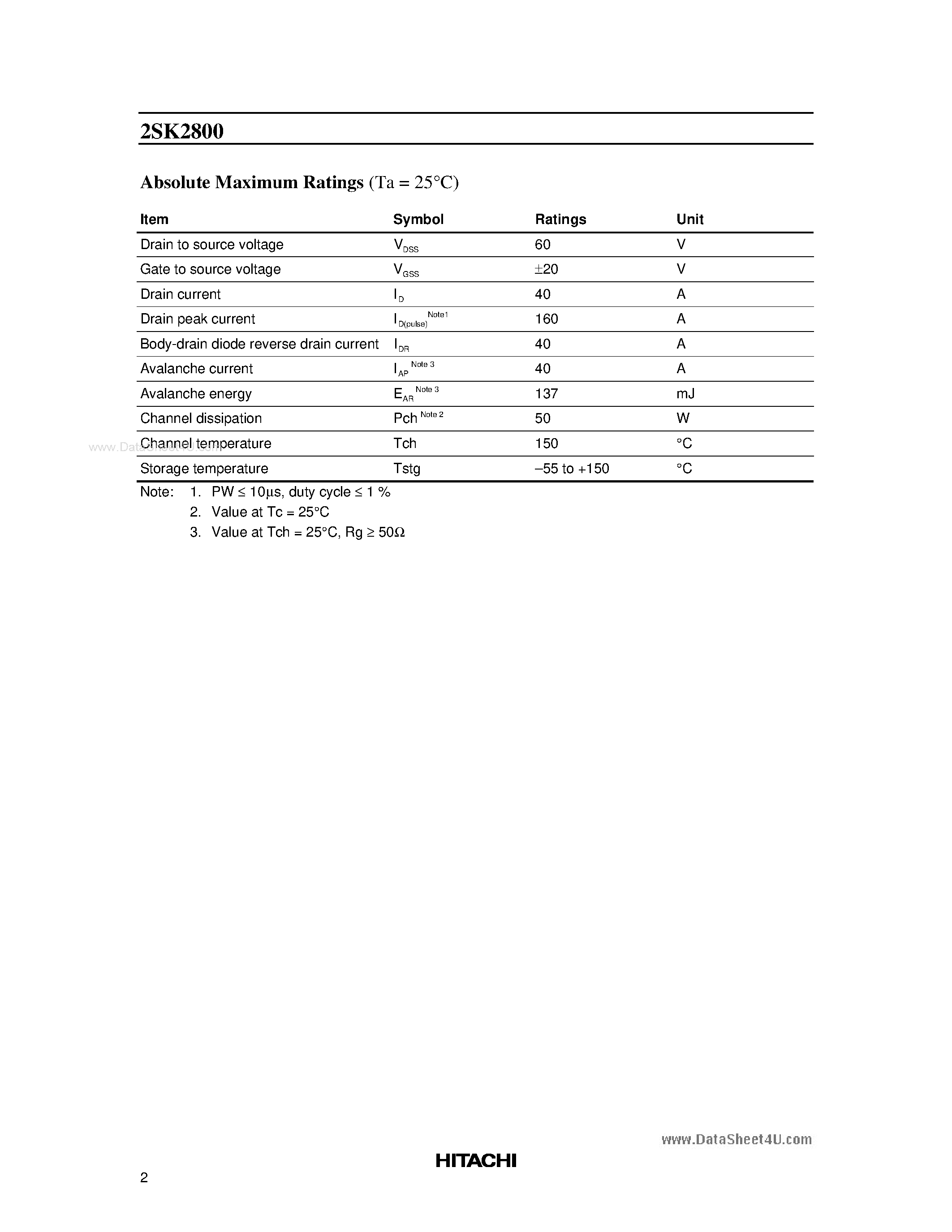 Datasheet K2800 - Search -----> 2SK2800 page 2