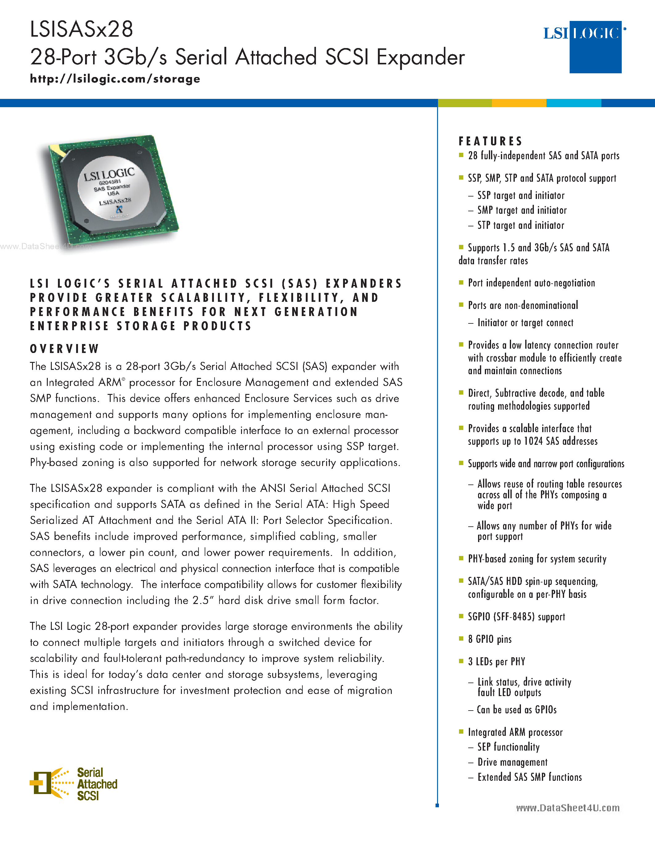 Datasheet LSISASX28 - 28-Port 3Gb/s Serial Attached SCSI Expander page 1