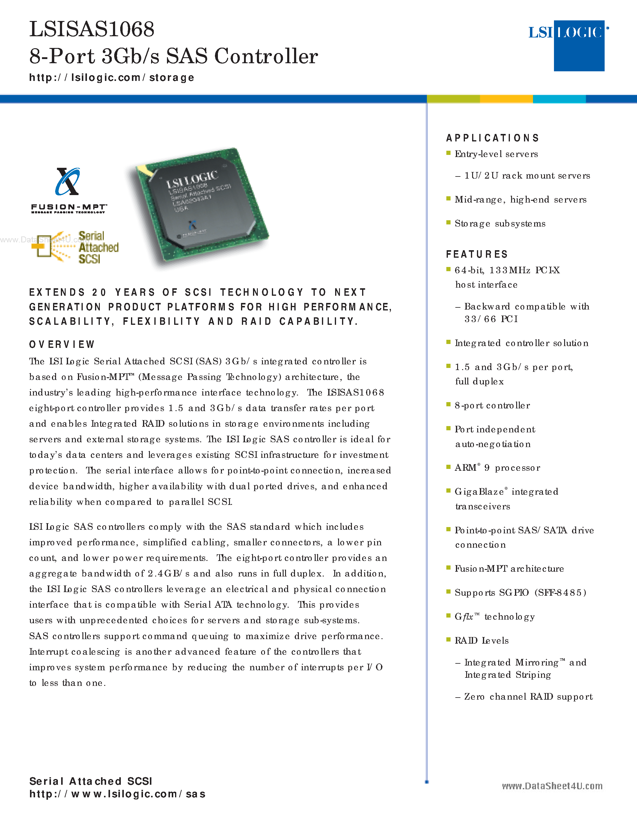 Datasheet LSISAS1068 - 8-Port 3Gb/s SAS Controller page 1