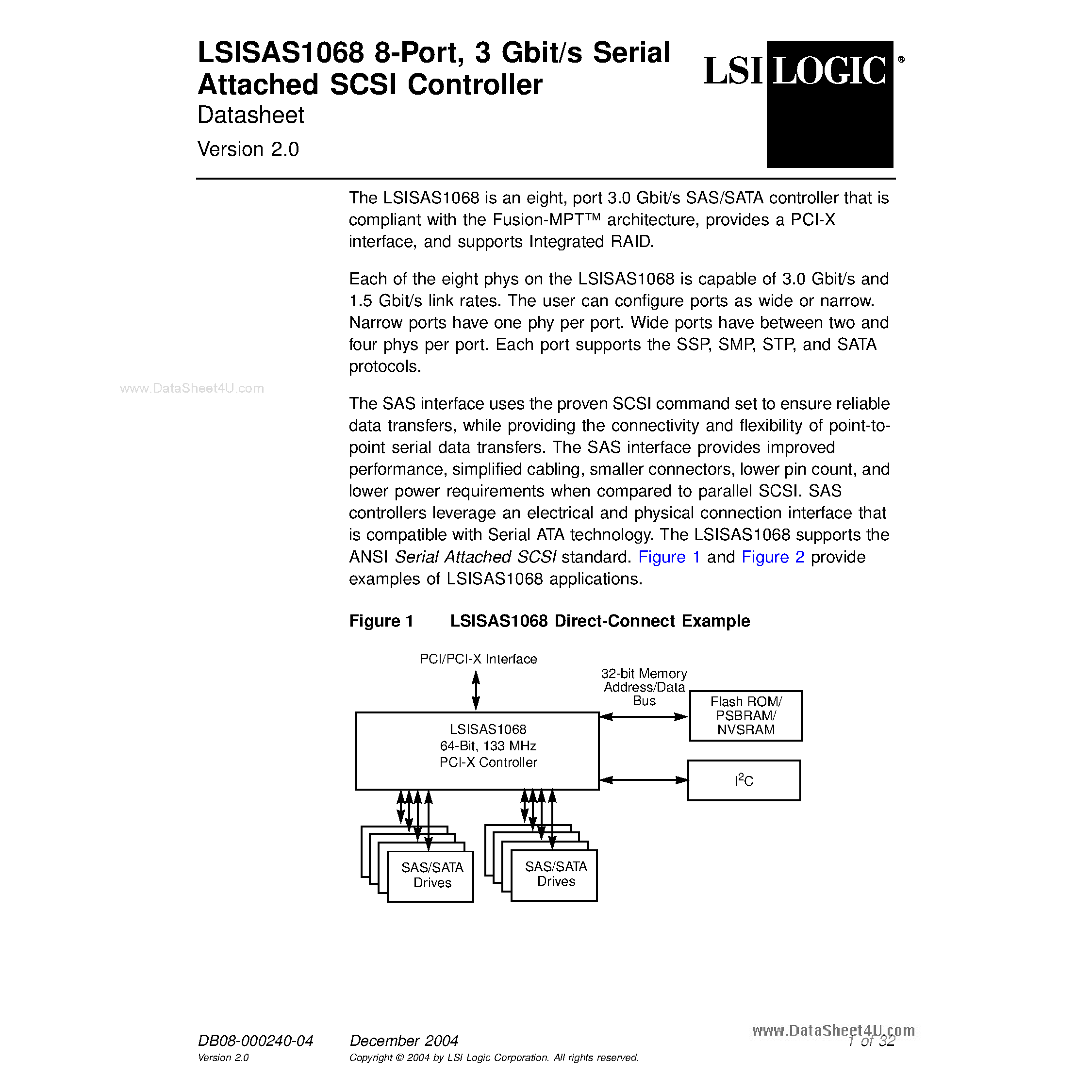 Datasheet LSISAS1068 - PCI-X to 8-port 3 Gb/s SAS Controller page 1