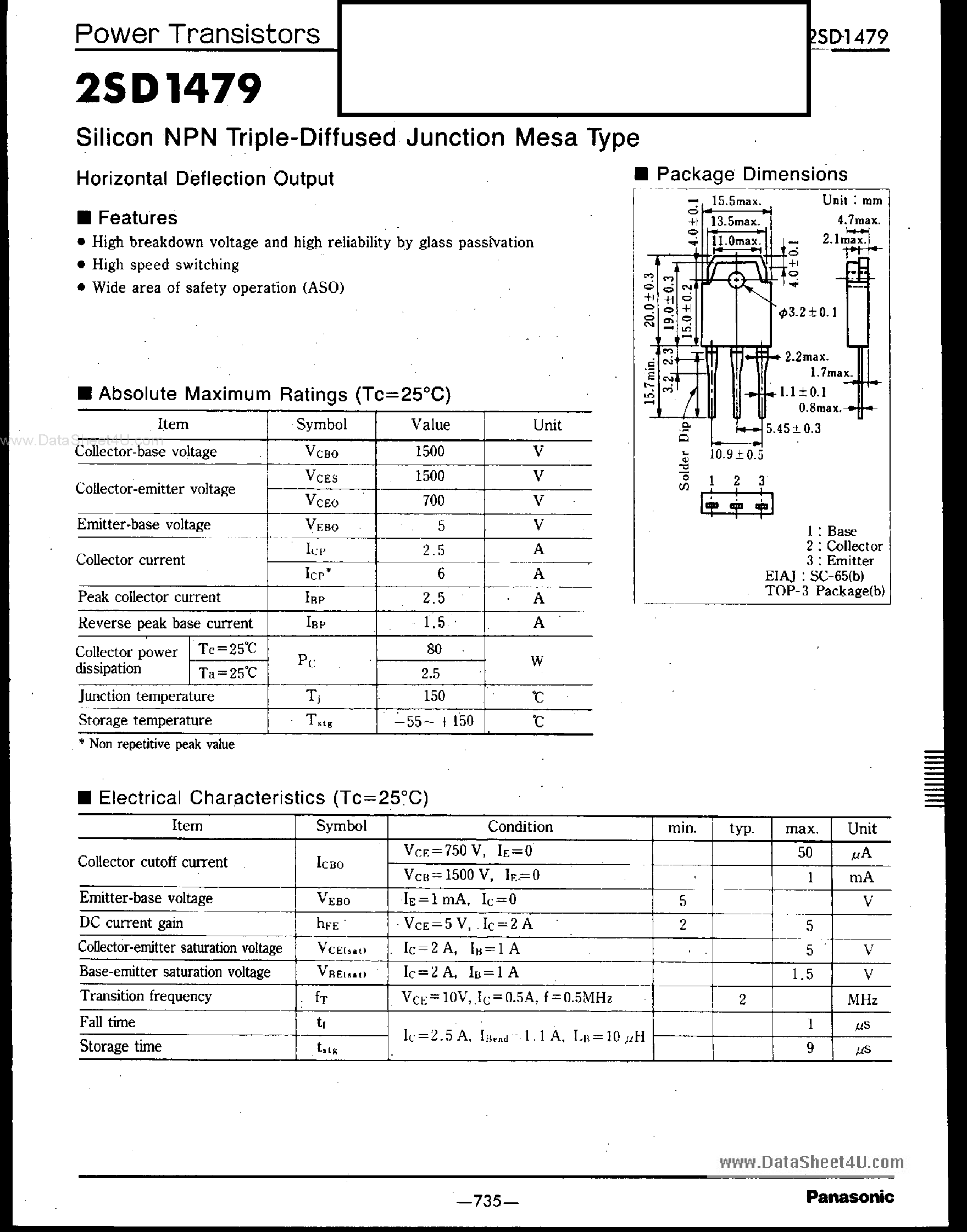 Datasheet D1479 page 1 Datasheet D1479 - Search -----> 2SD1479 page 1