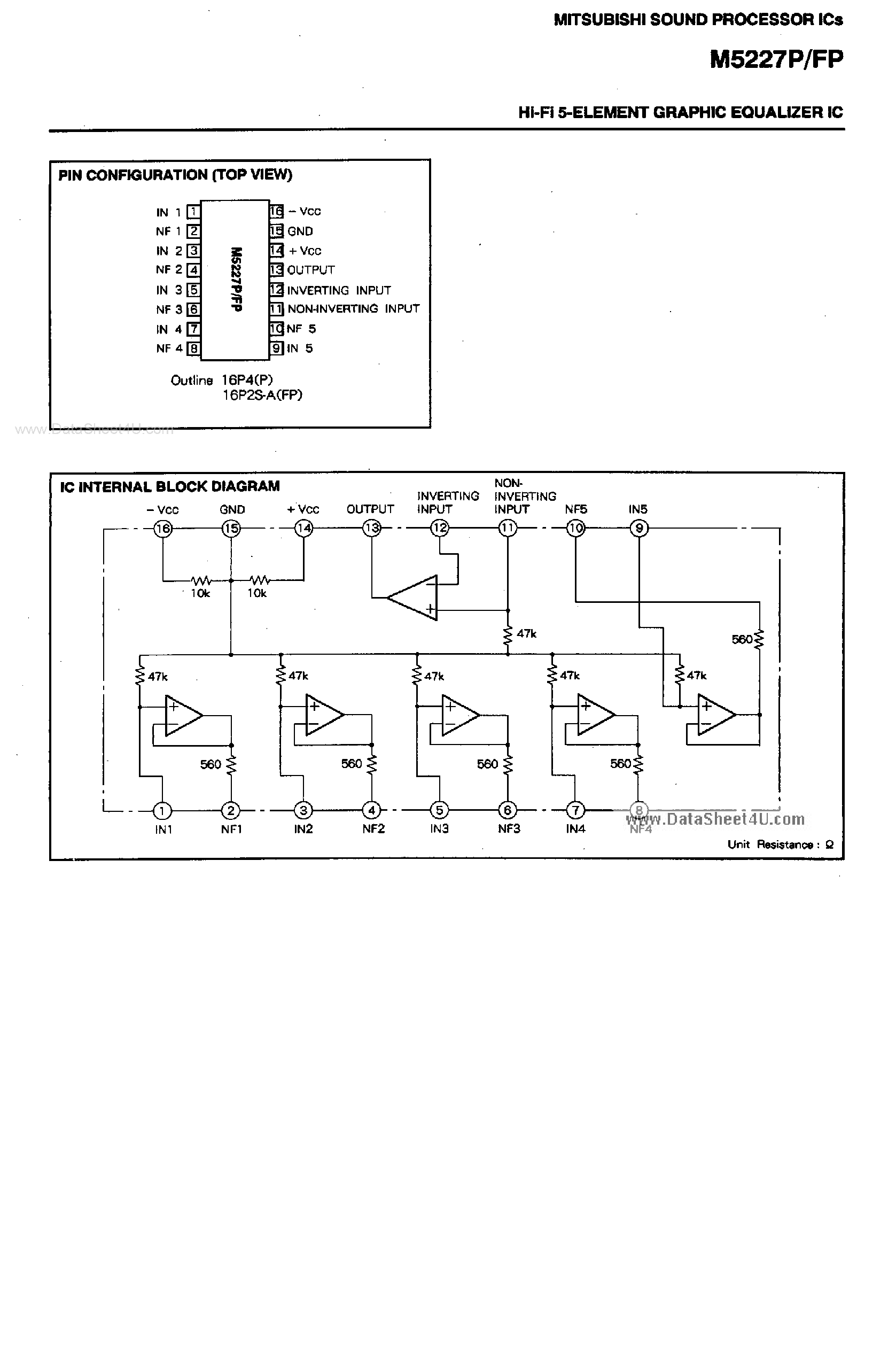Datasheet M5227FP - Hi-Fi 5 Element Graphic Equalizer IC page 2