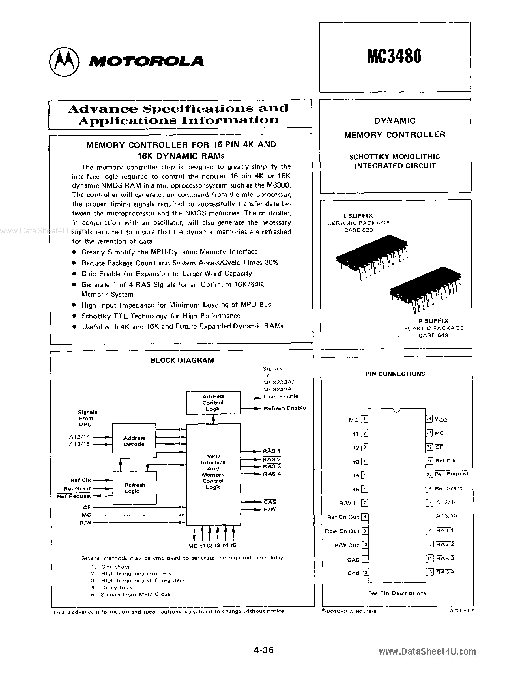 Datasheet MC3480 page 1 Datasheet MC3480 - Dynamic Memory Controller page 1