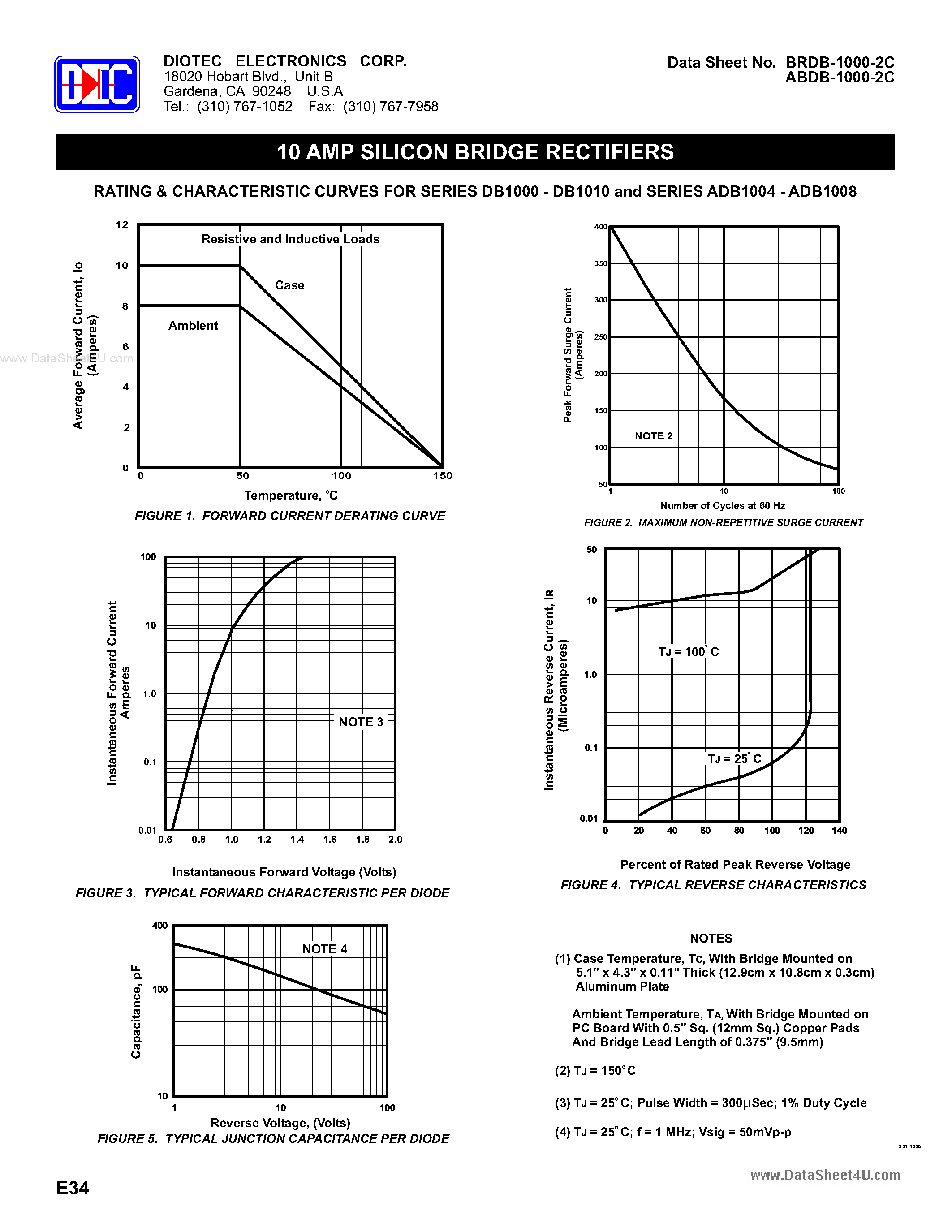 Datasheet ADB1004 page 2 Datasheet ADB1004 - (ADB1004 - ADB1008) 10 AMP SILICON BRIDGE RECTIFIERS page 2