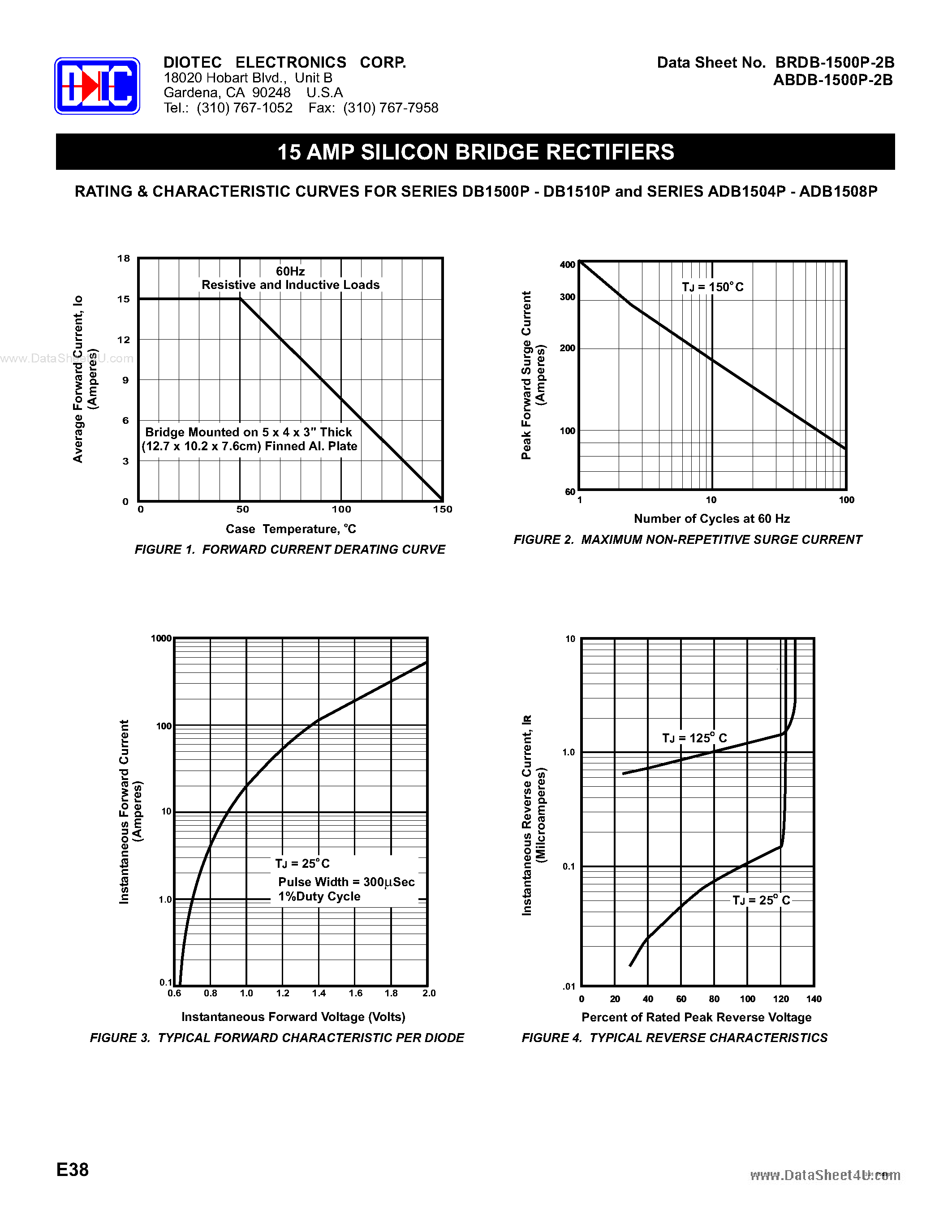 Datasheet ADB1504P page 2 Datasheet ADB1504P - (ADB1504P - ADB1508P) 15 AMP SILICON BRIDGE RECTIFIERS page 2