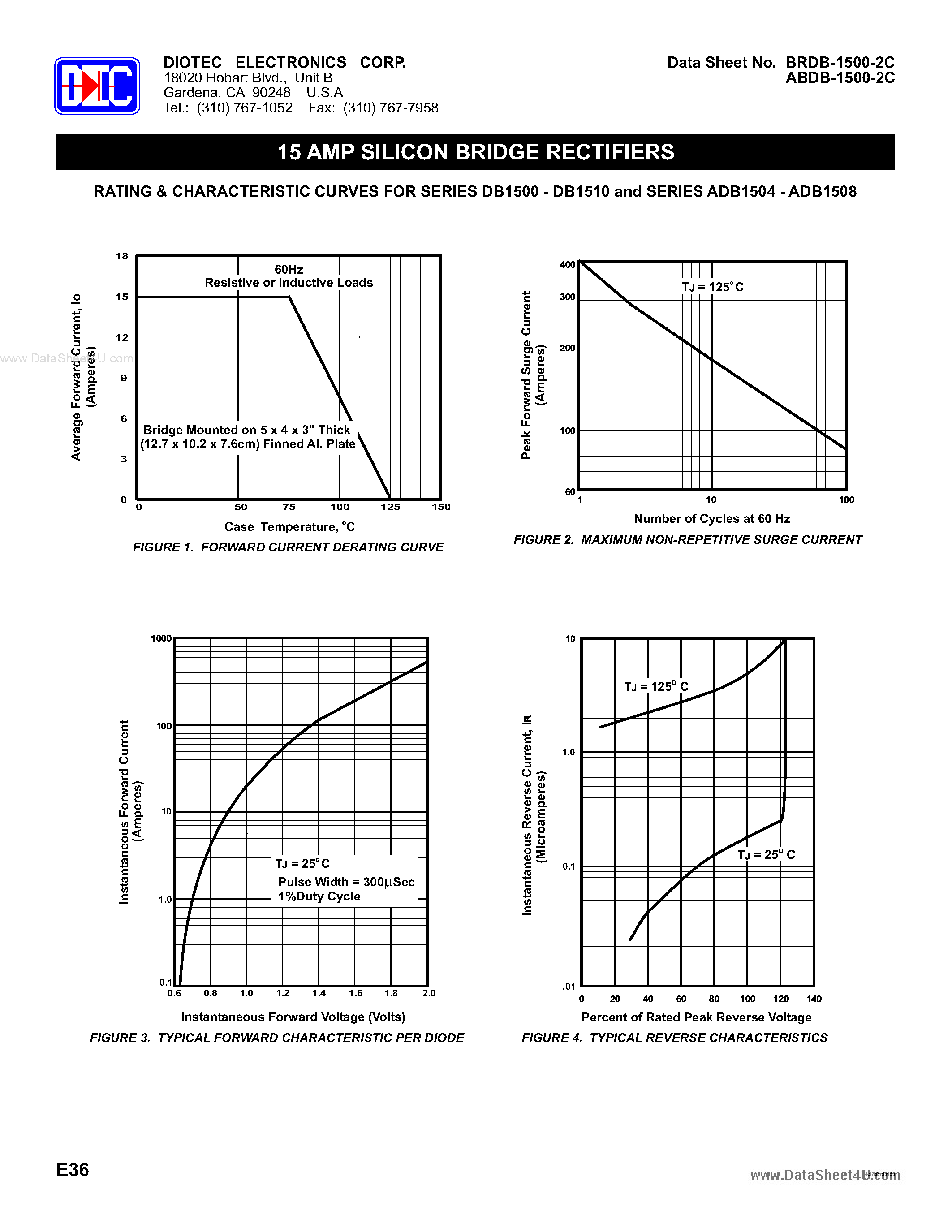 Datasheet ADB1504 page 2 Datasheet ADB1504 - (ADB1504 - ADB1508) 15 AMP SILICON BRIDGE RECTIFIERS page 2