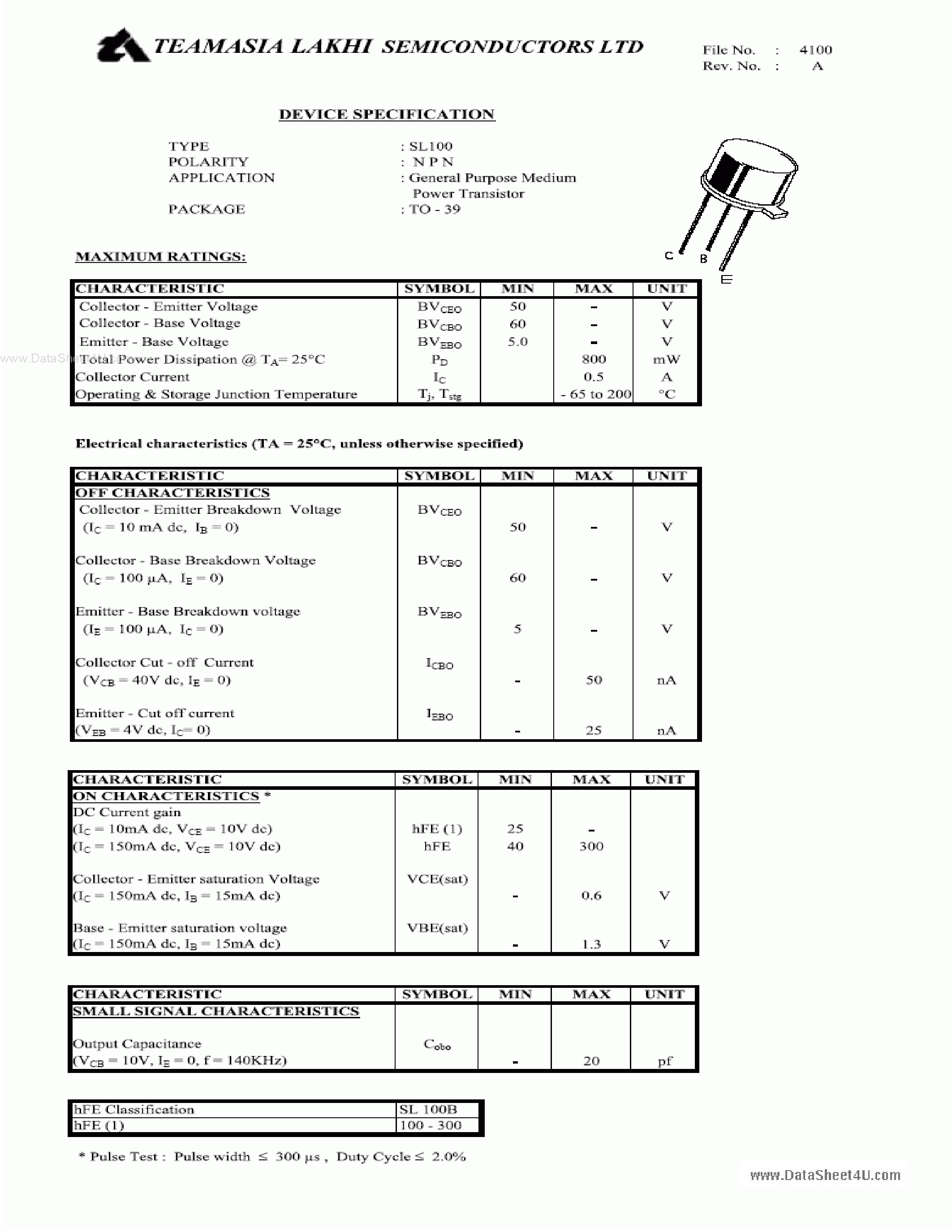 Даташит SL100 - NPN Transistor страница 2