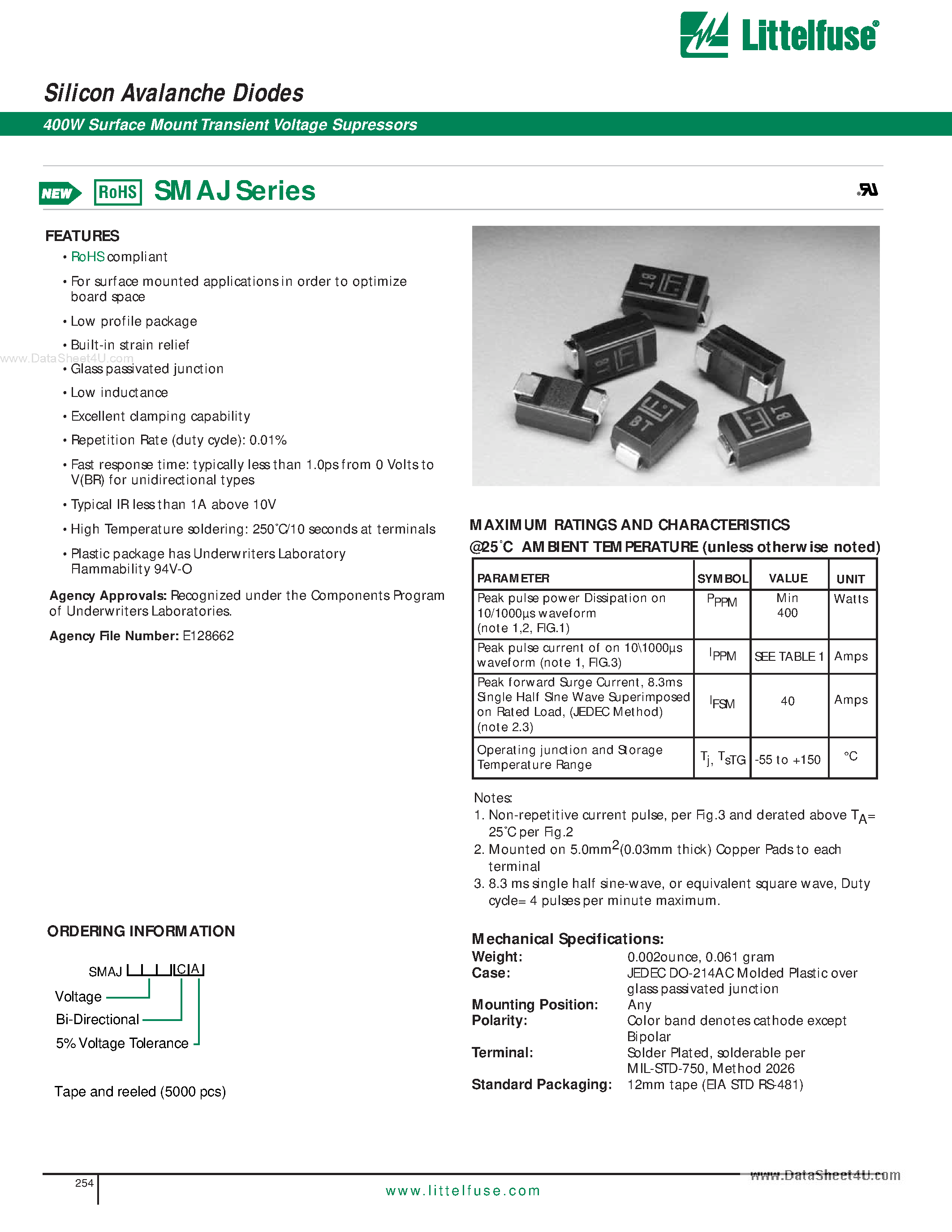 Даташит SMAJ51CA - Silicon Avalanche Diodes страница 1