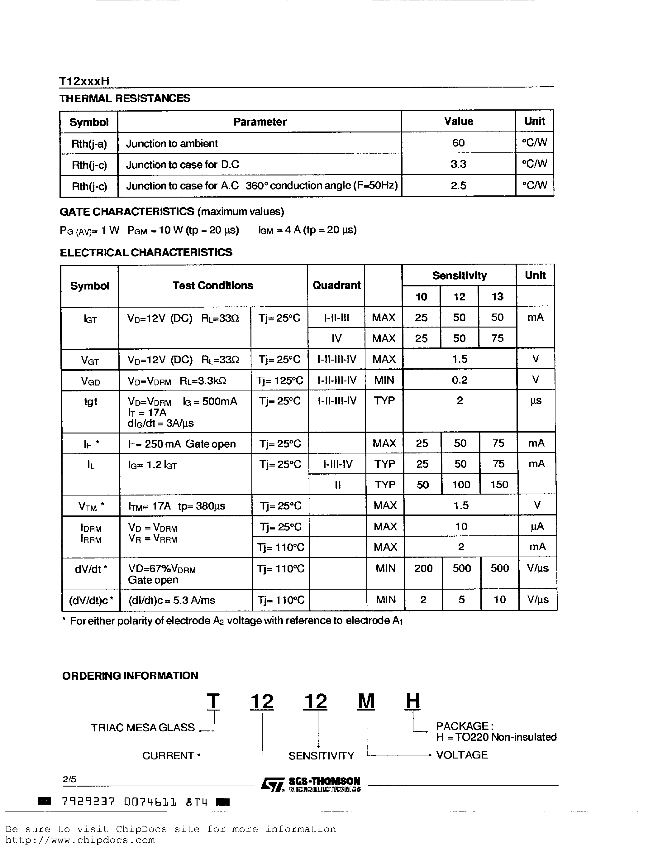 Datasheet T1210NH - STANDARD TRIACS page 2