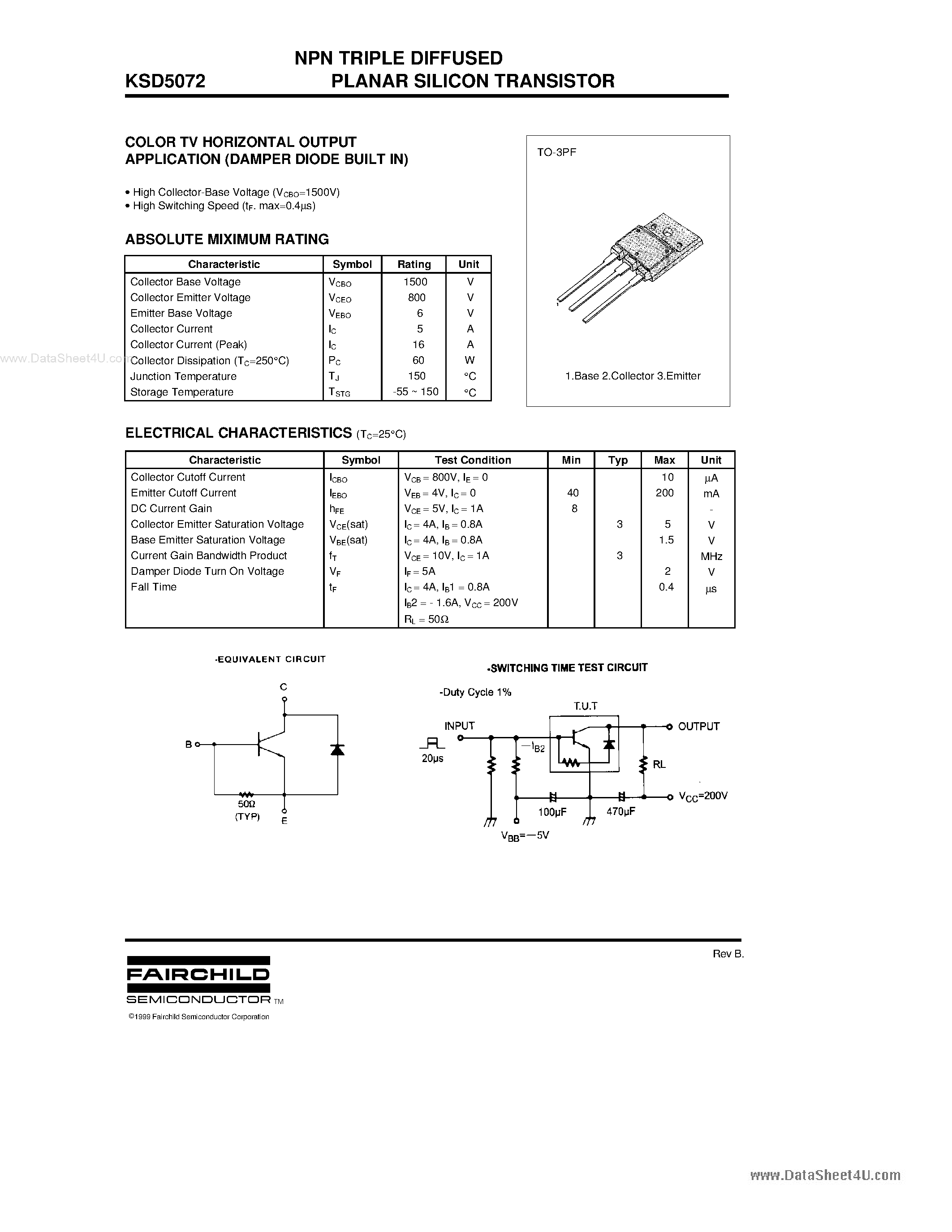 Datasheet 2SD5072 page 1 Datasheet 2SD5072 - 2SD5072 = KSD5072 page 1