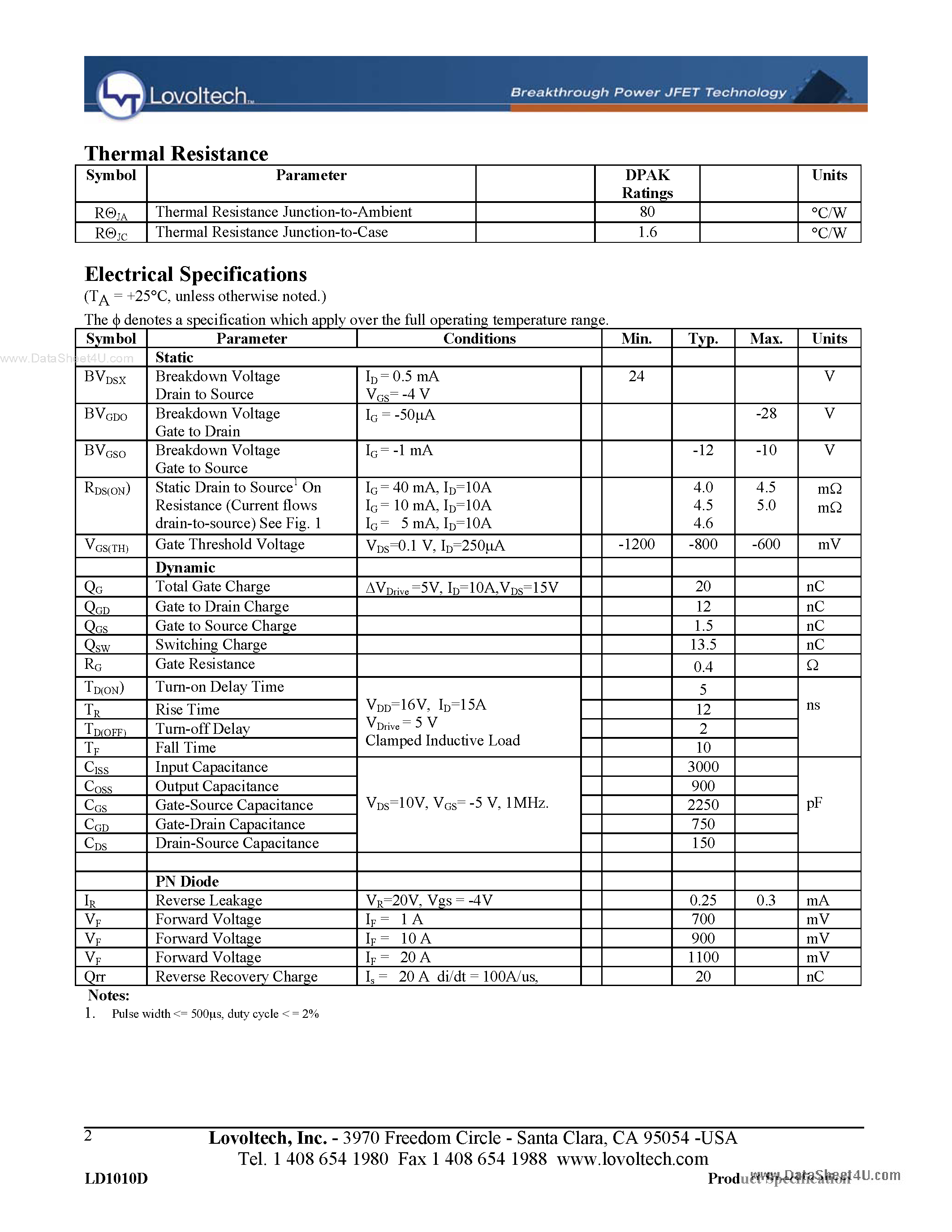 Даташит LD1010D - High Performance N-Channel POWERJFET страница 2