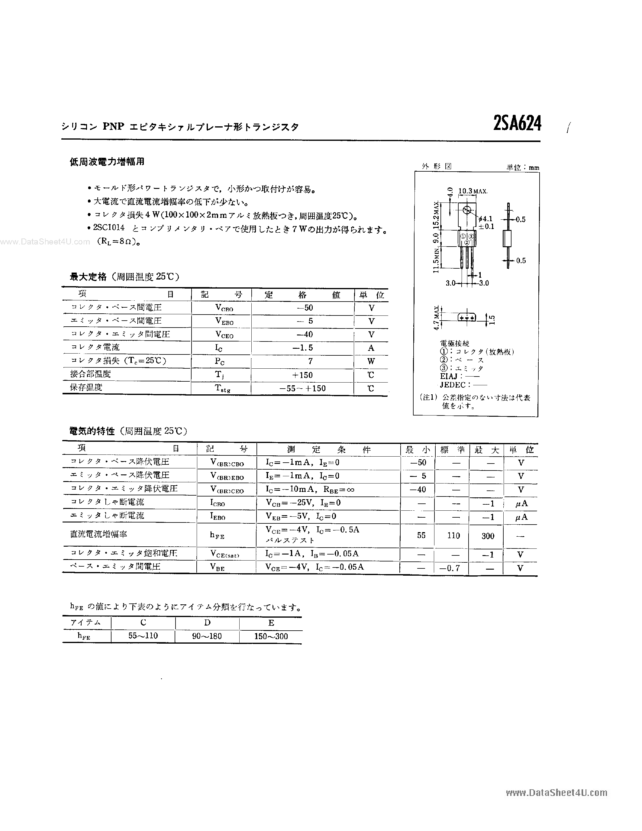 Datasheet 2SA624 - 2SA624 page 1