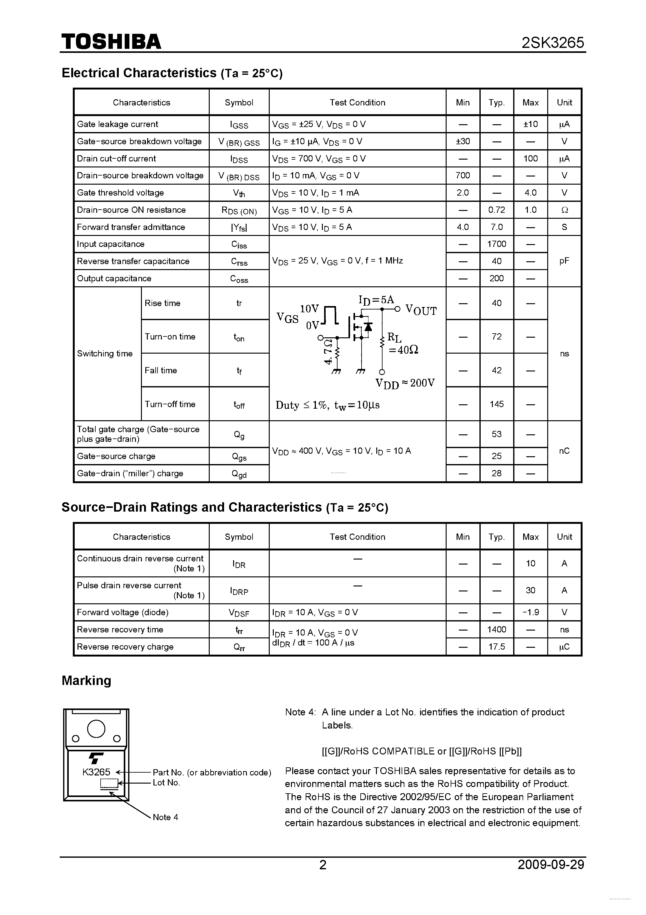 Даташит K3265 - Search -----> 2SK3265 страница 2