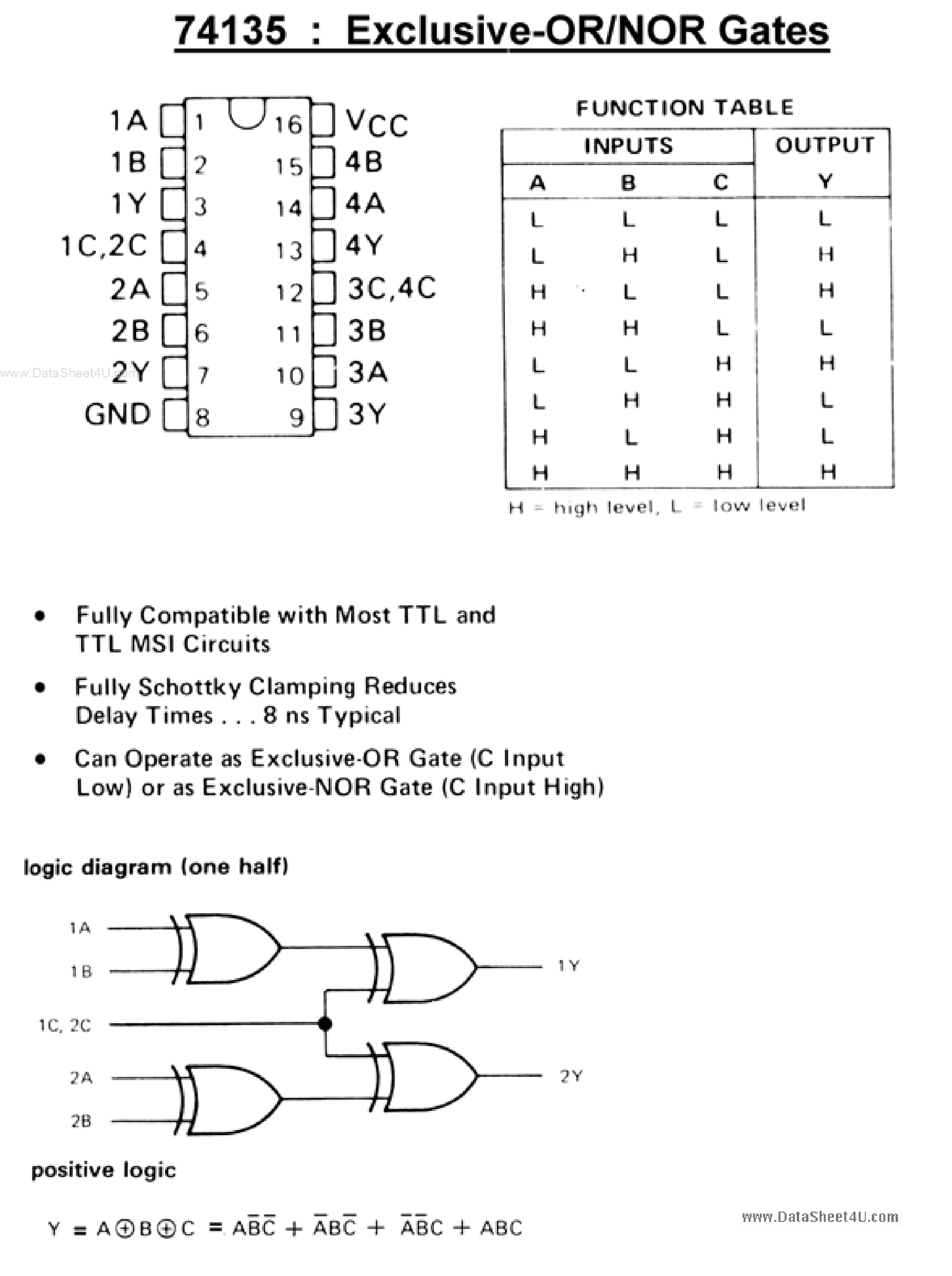 Datasheet 74135 - Exclusive OR/NOR Gates page 2