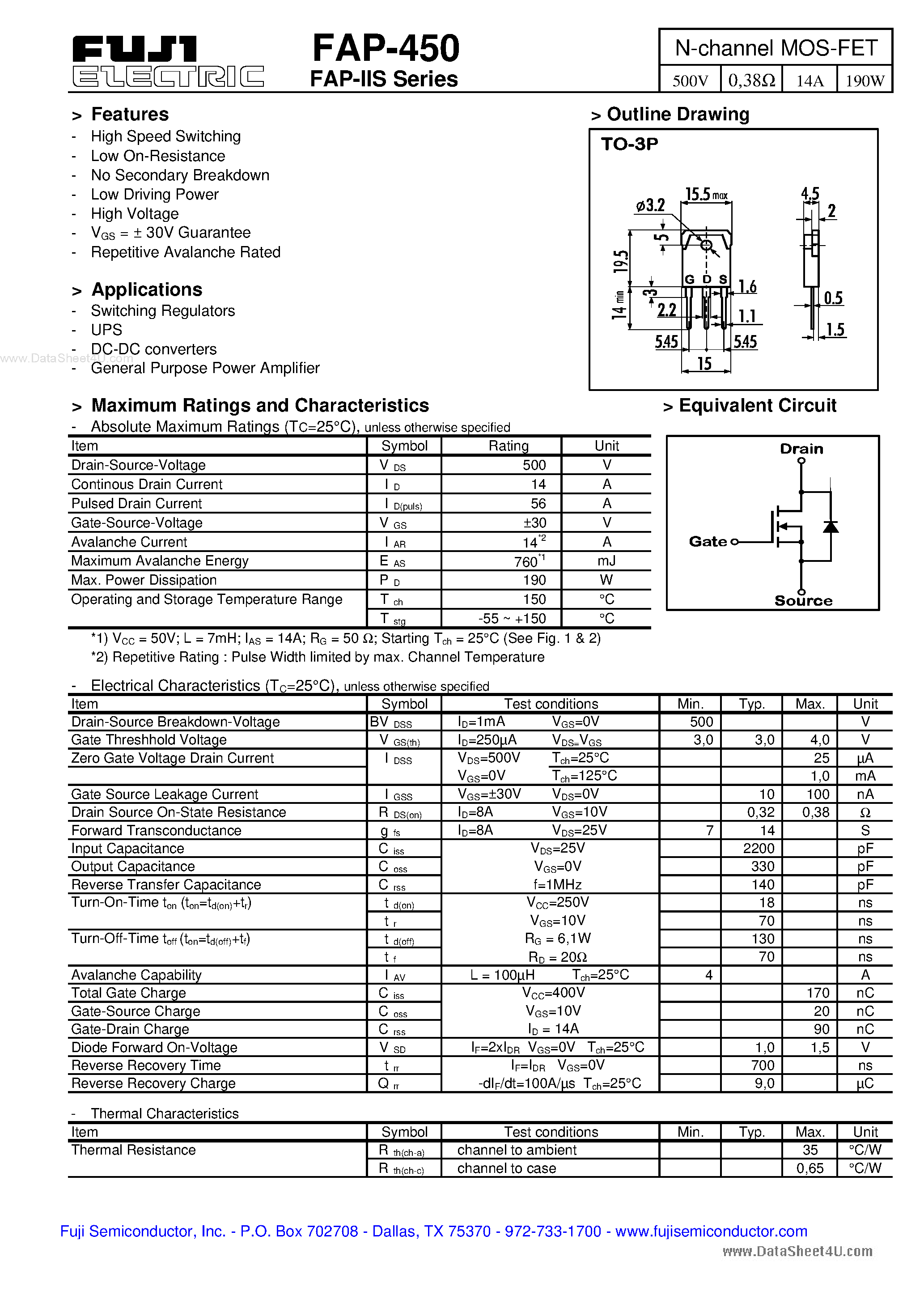 Datasheet FAP-450 - N-channel MOS-FET page 1