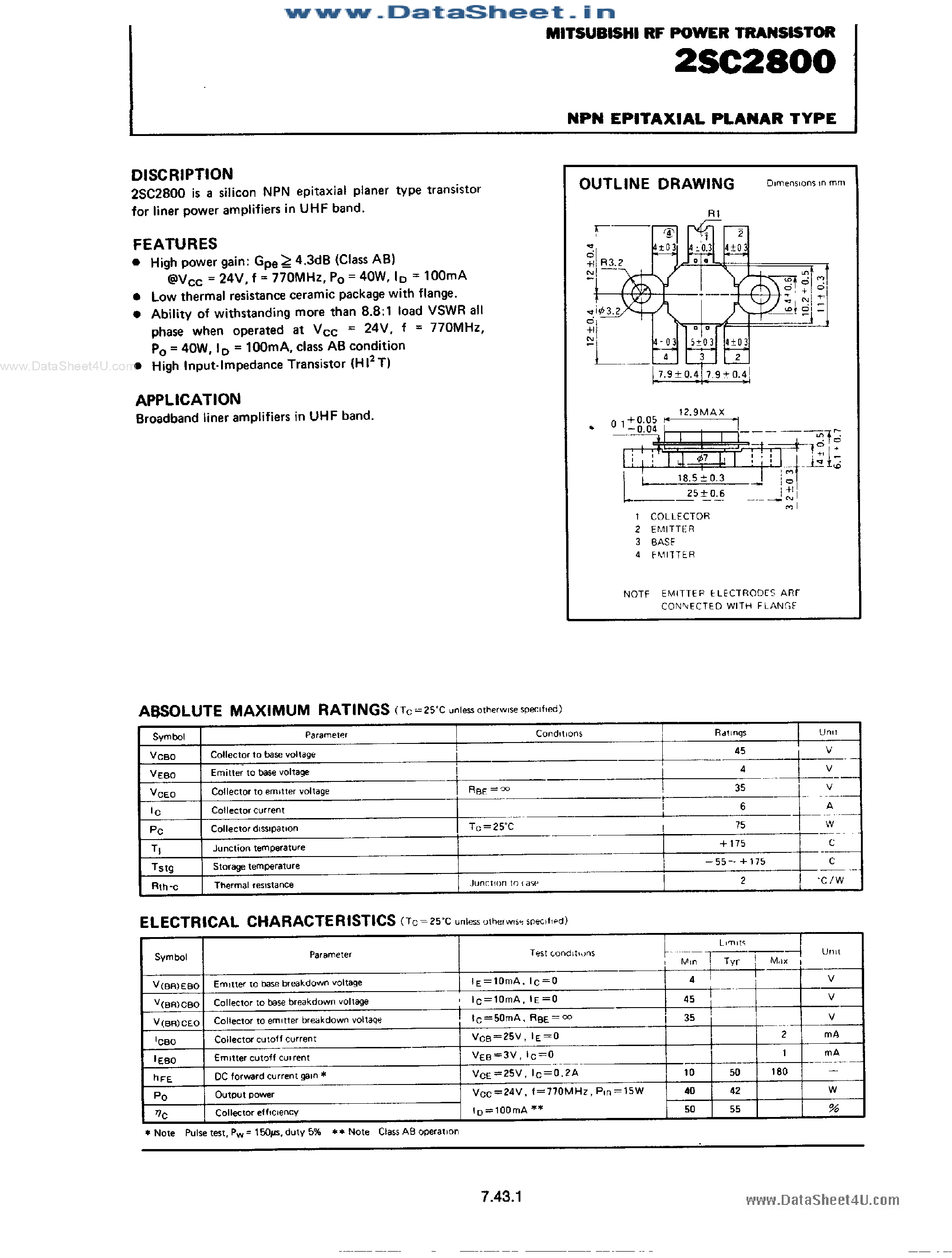 Datasheet C2800 page 1 Datasheet C2800 - Search -----> 2SC2800 page 1