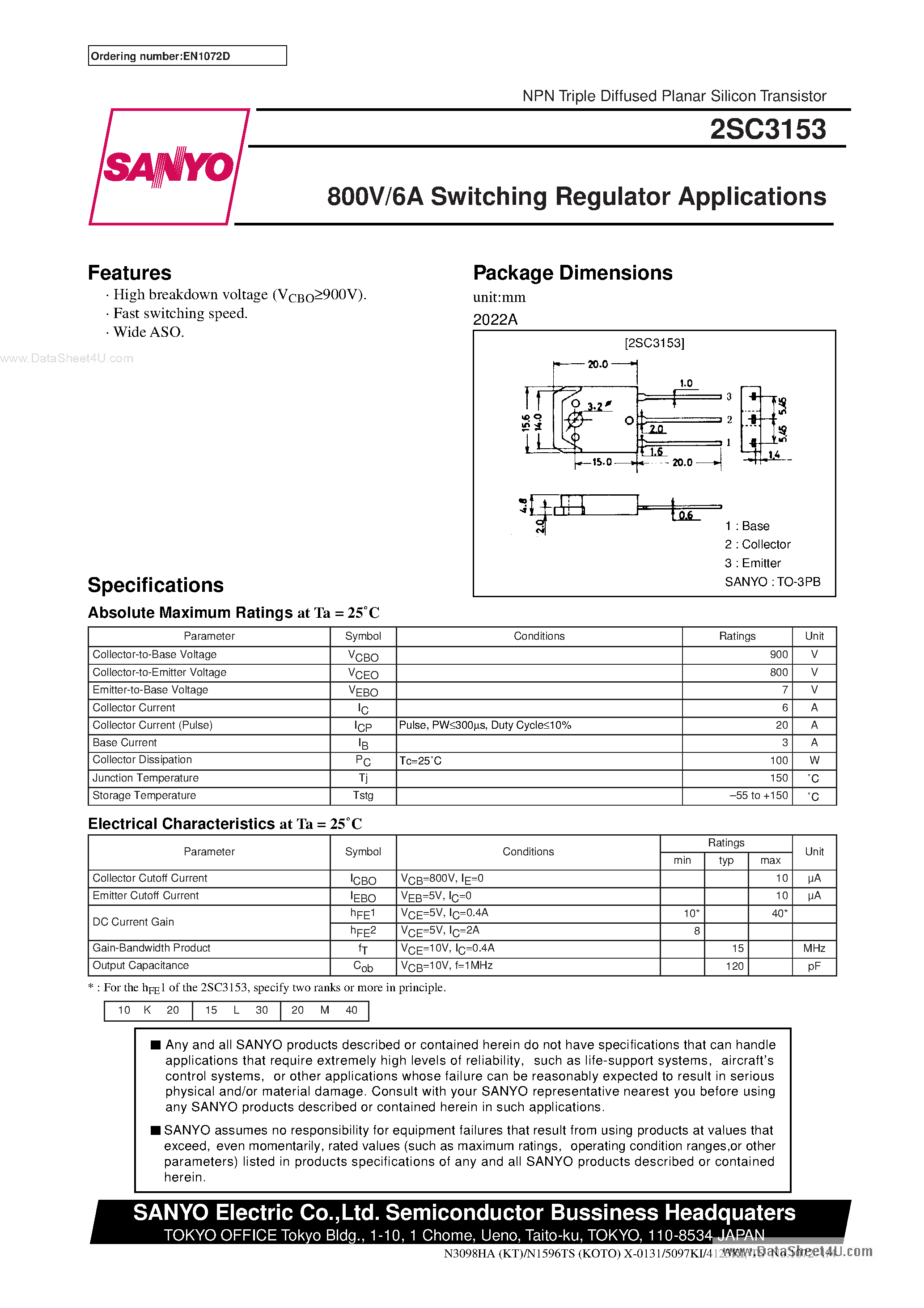 Даташит на микросхему C3153 страница 1 Даташит C3153 - Search -----> 2SC3153 страница 1