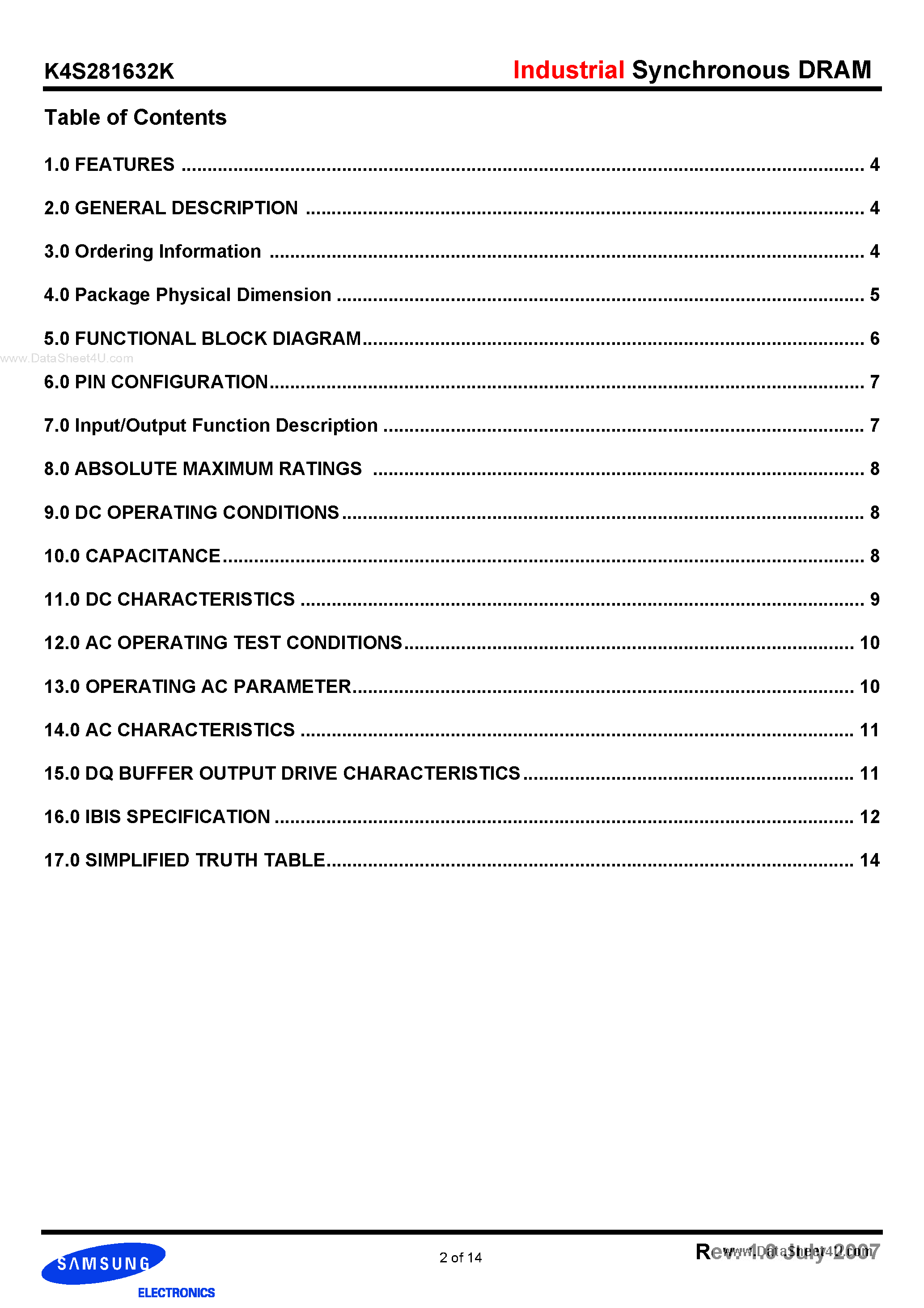 Даташит K4S281632K - 128Mb K-die SDRAM страница 2