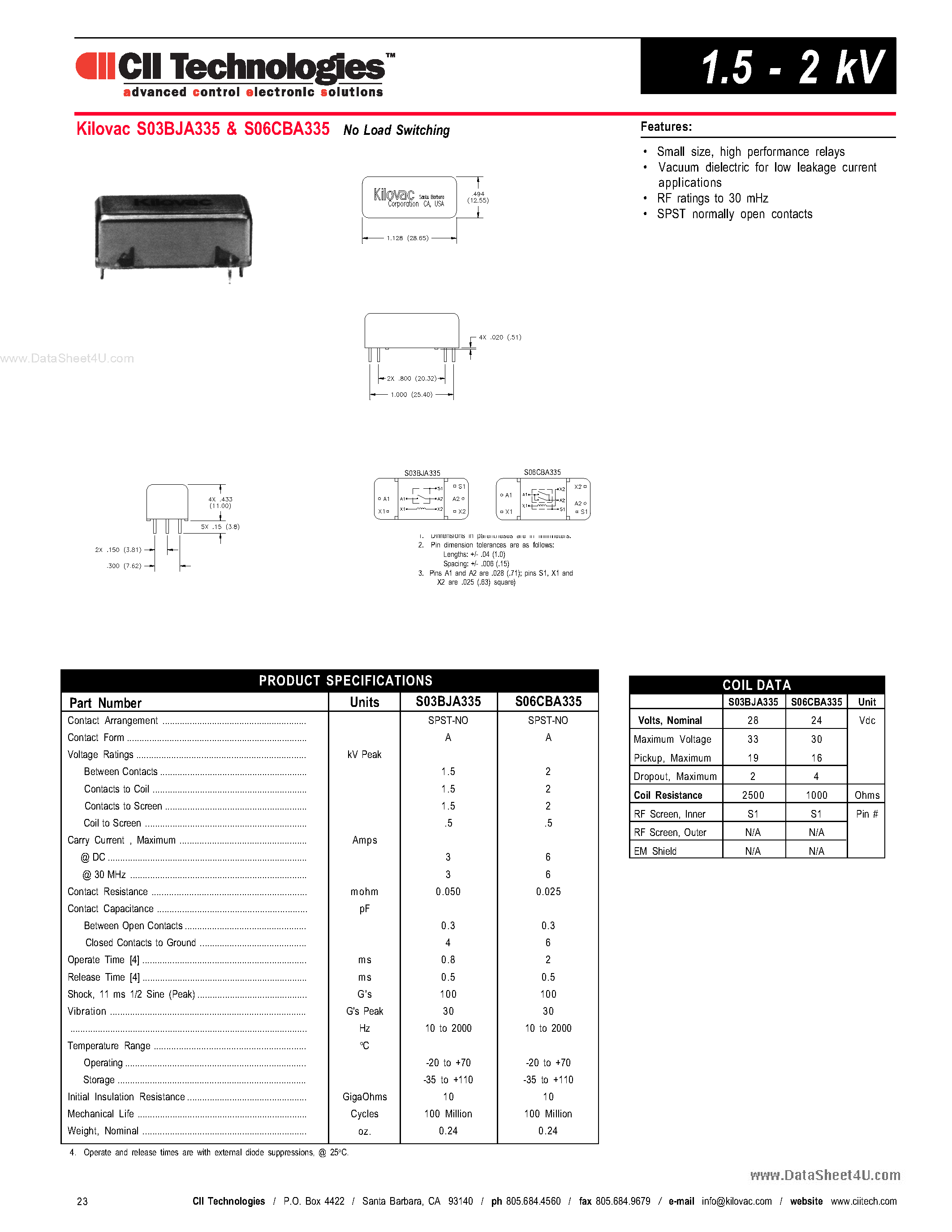 Datasheet S06CBA335 page 1 Datasheet S06CBA335 - No Load Switching page 1
