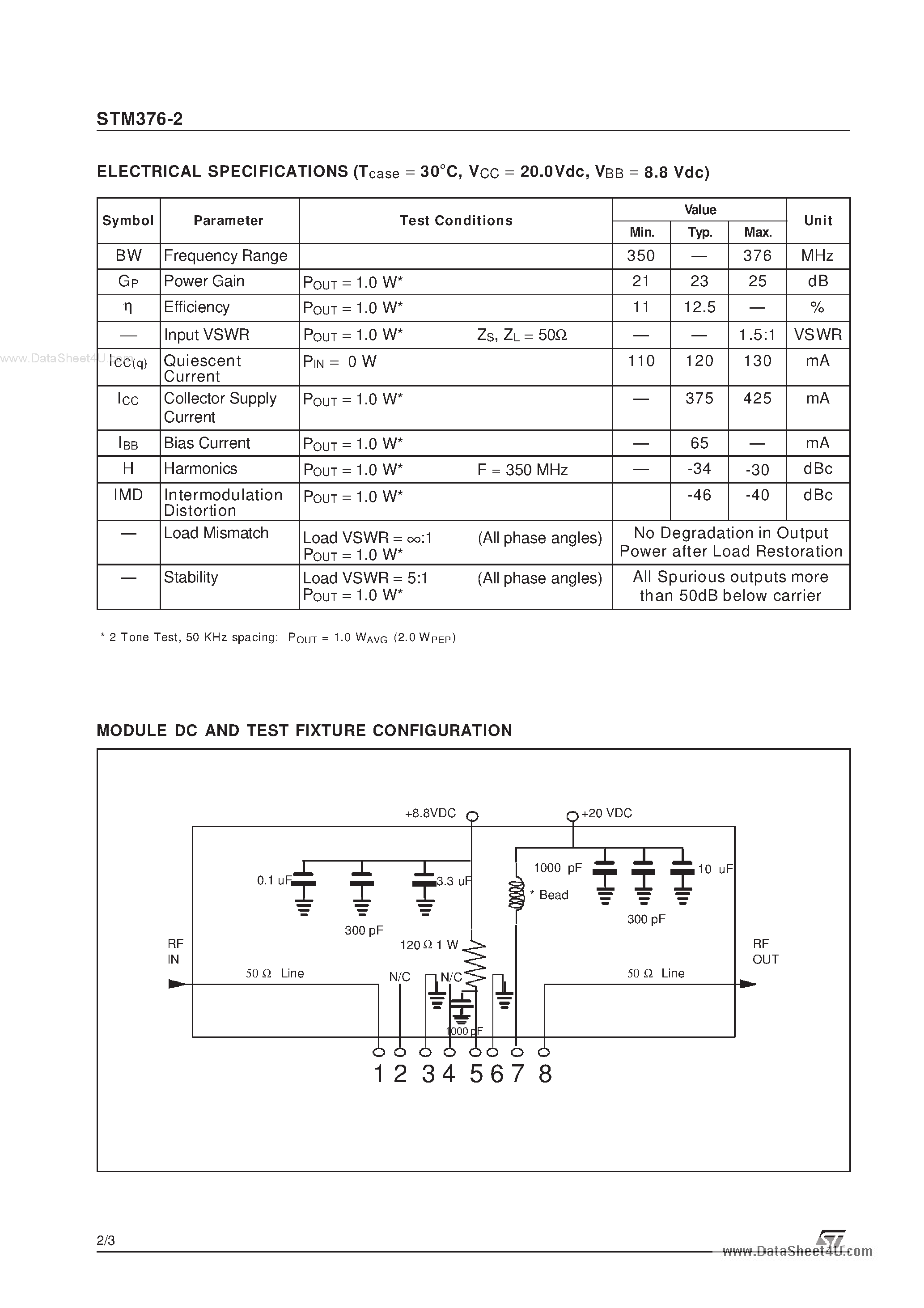 Даташит STM326-2 - RF POWER MODULE WIRELESS LOCAL LOOP APPLICATIONS страница 2