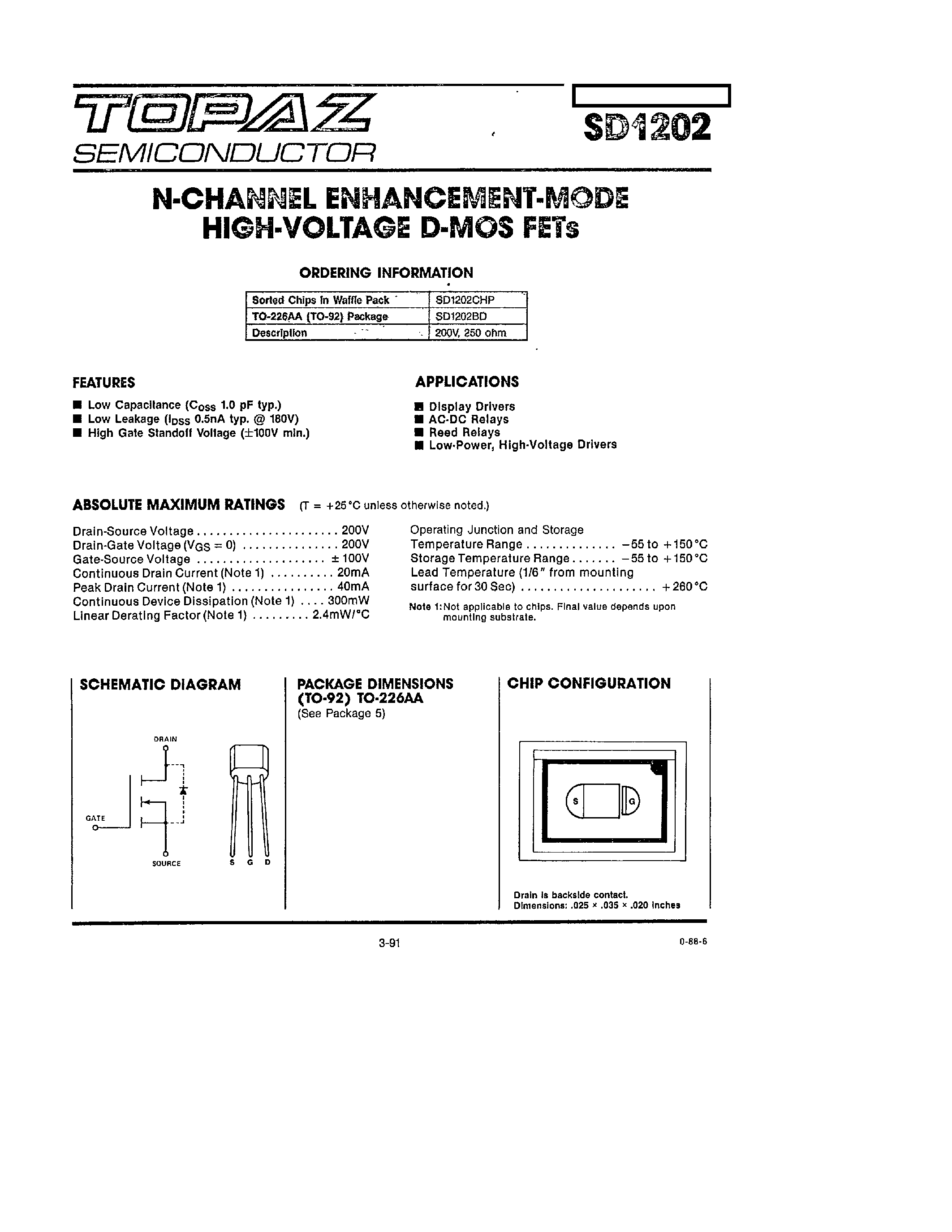 Даташит SD1202 - N-CHANNEL ENHANCEMENT - MODE HIGH - VOLTAGE D-MOS FETS страница 1