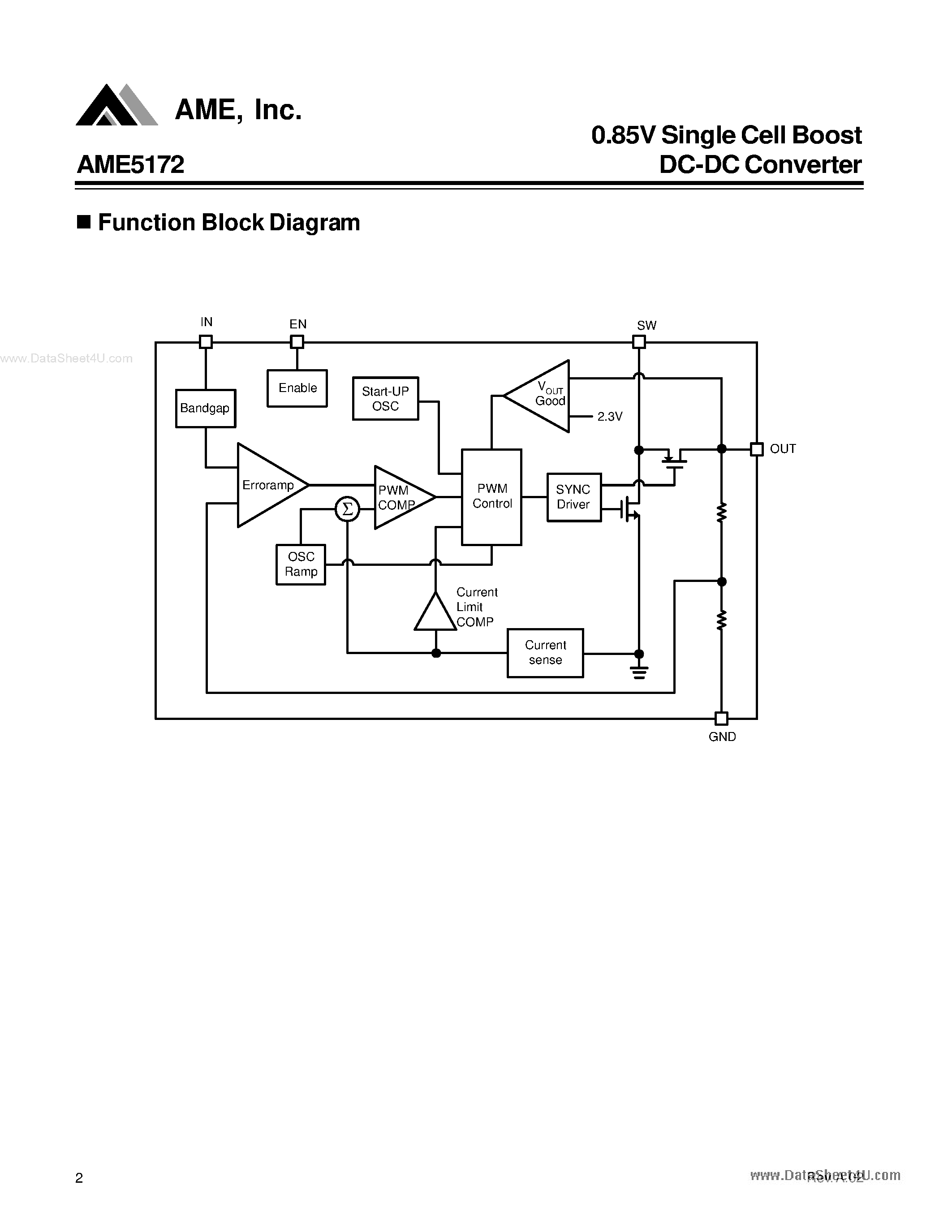 Datasheet AME5172 page 2 Datasheet AME5172 - 0.85V Single Cell Boost DC-DC Converter page 2