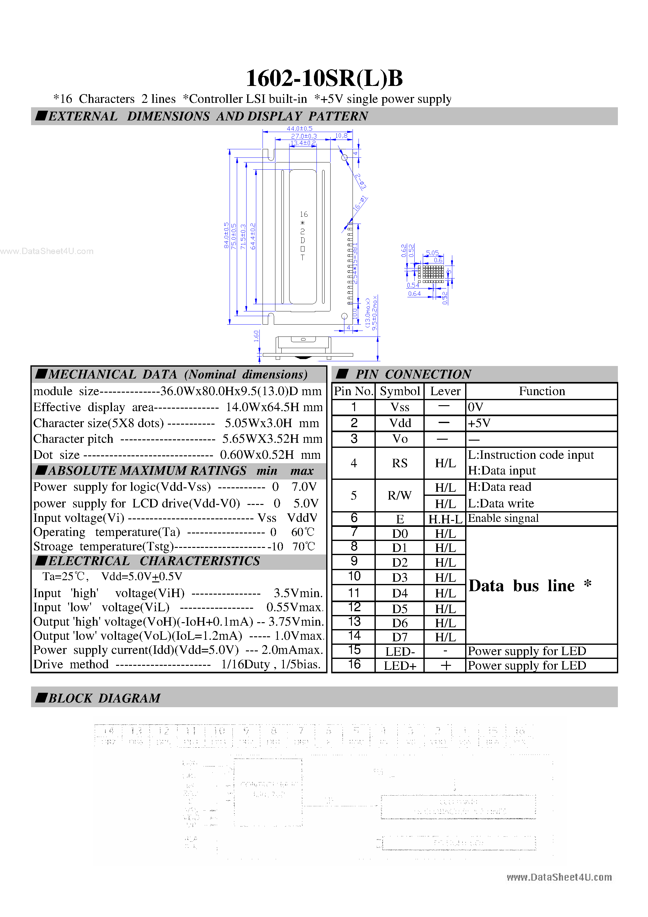 Datasheet RT162-10SR(L)B page 1 Datasheet RT162-10SR(L)B - LCD Module page 1