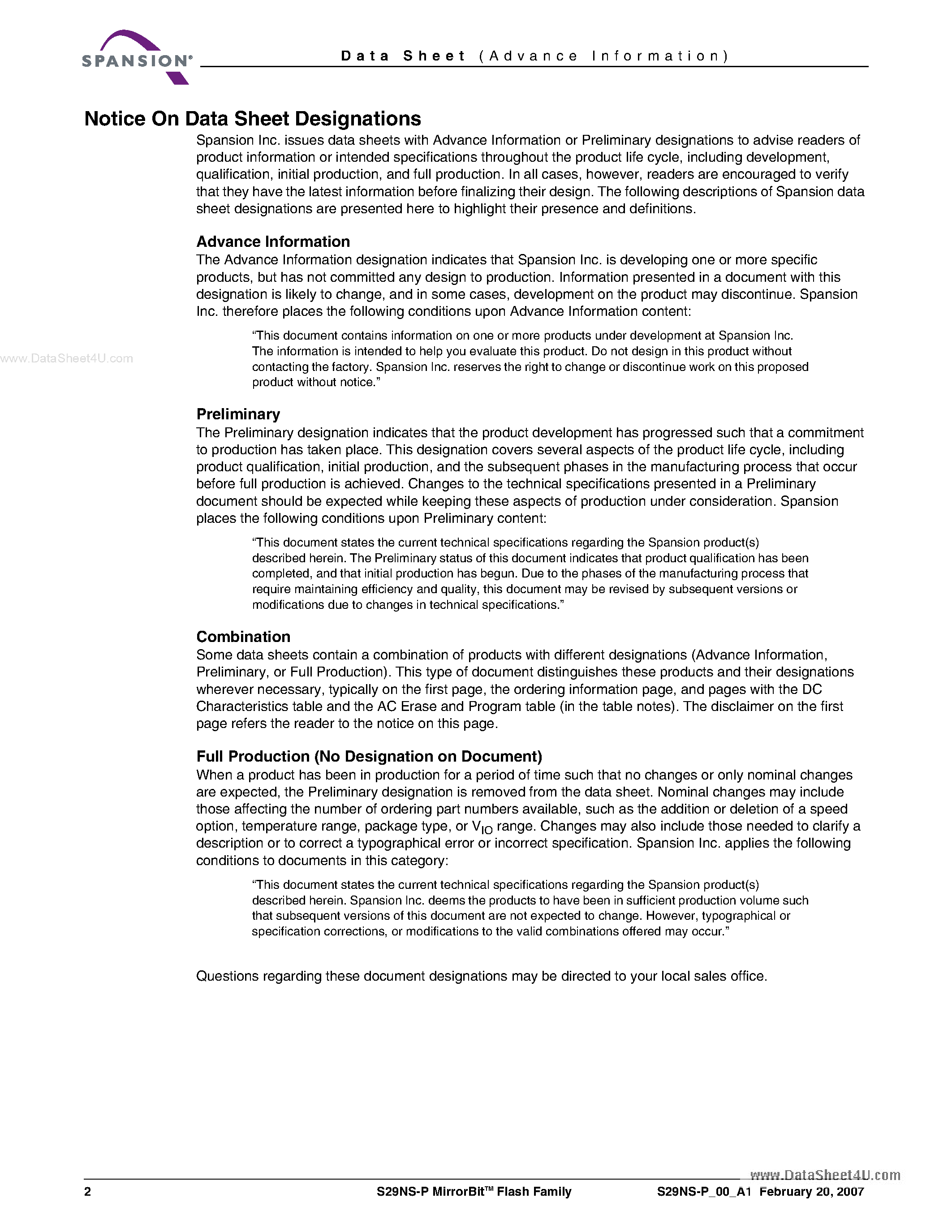 Даташит S29NS-P - MirrorBit Flash Family страница 2