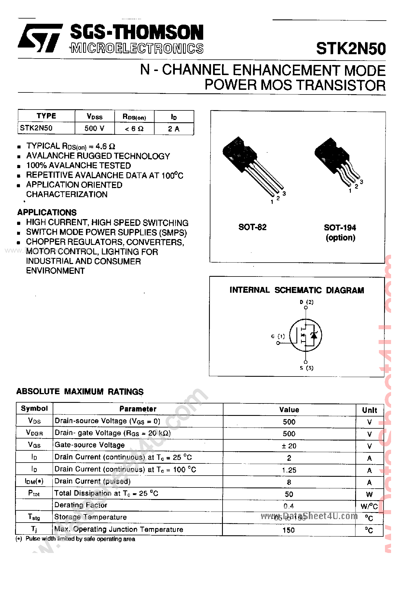 Datasheet K2N50 - Search -----> STK2N50 page 1