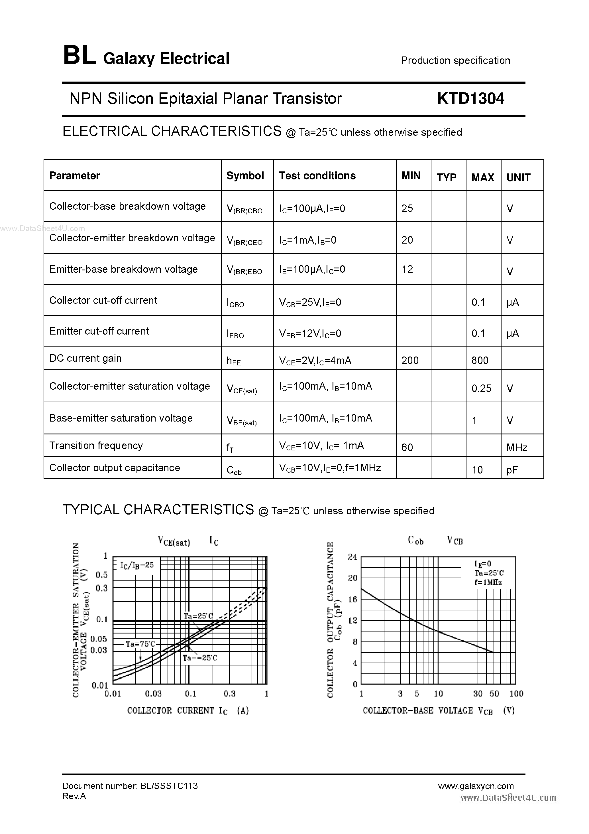 Даташит на микросхему KTD1304 страница 2 Даташит KTD1304 - NPN Silicon Epitaxial Planar Transistor страница 2