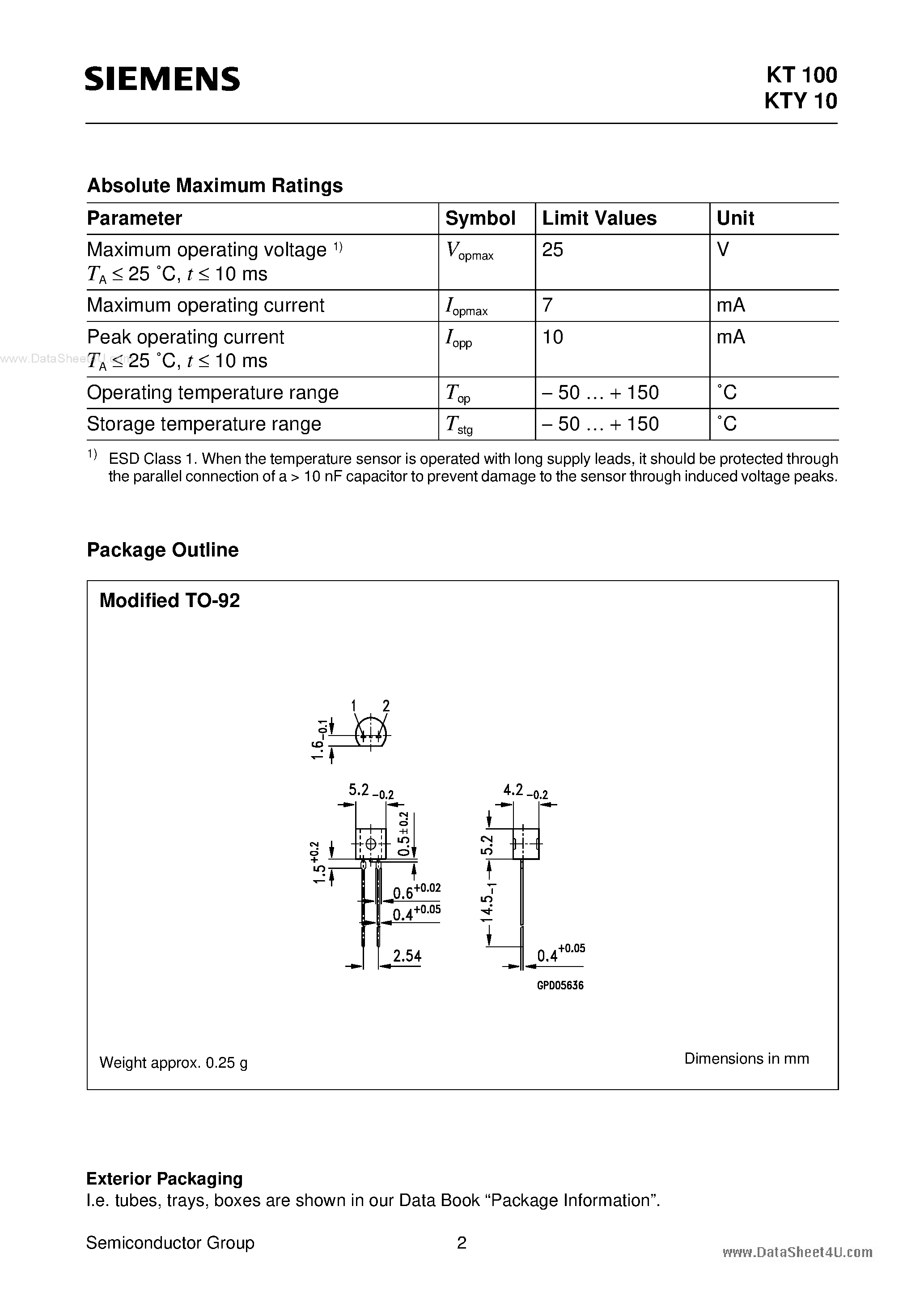 Даташит Q62705-K110 - Silicon Spreading Resistance Temperature Sensor страница 2